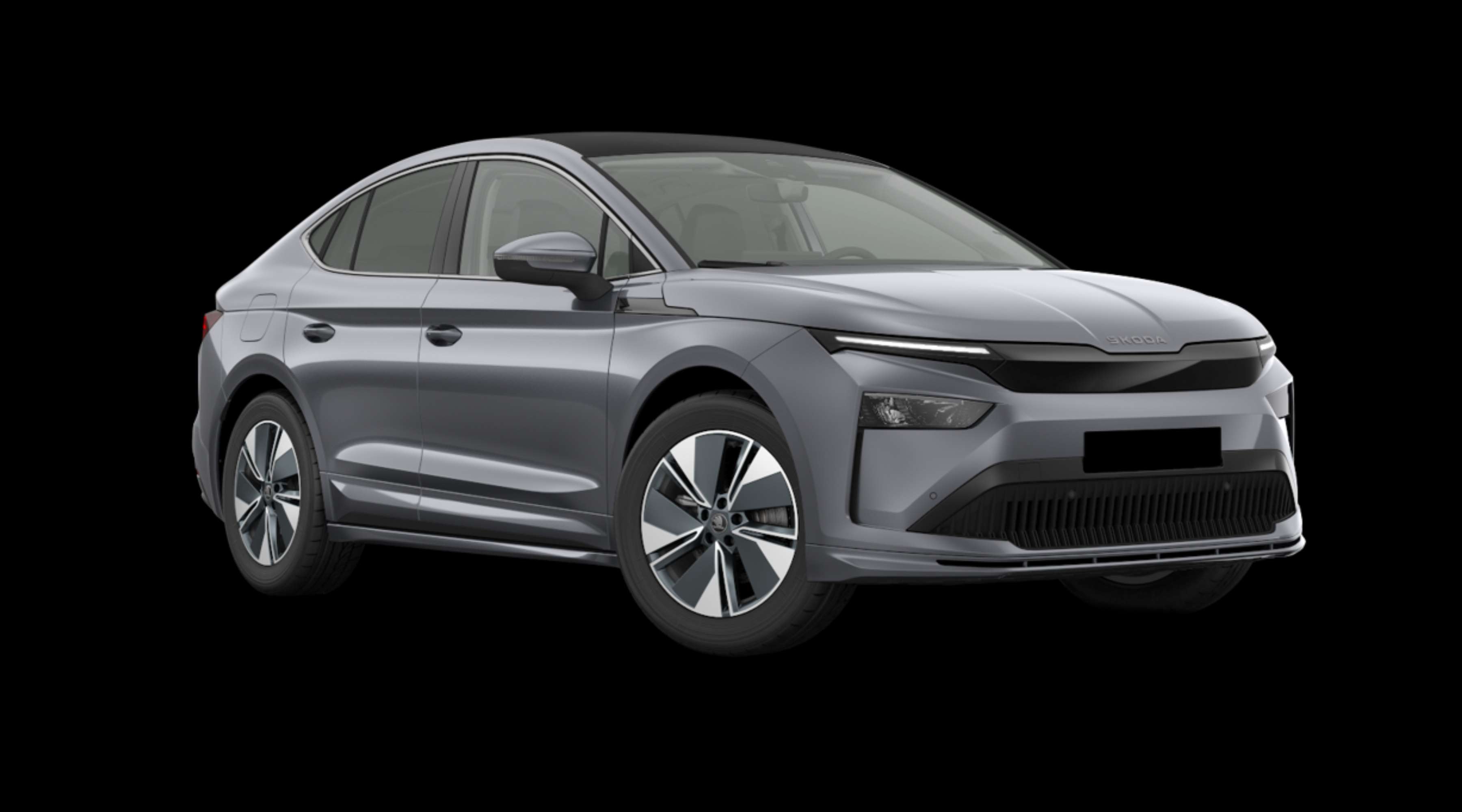 Schräge Frontansicht eines Skoda Enyaq Coupé, freigestellt