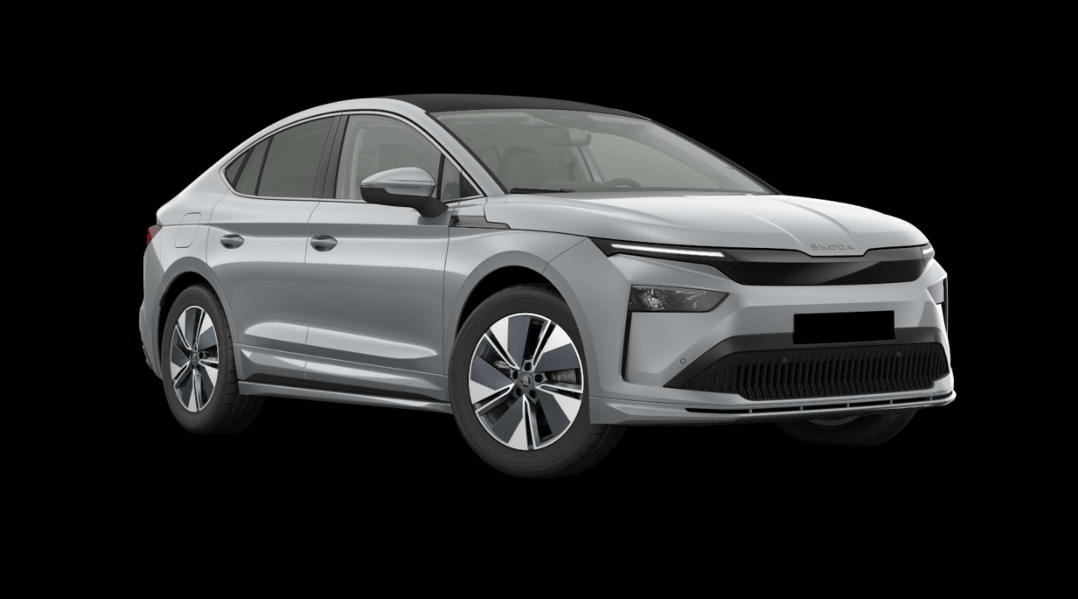 Schräge Frontansicht eines Skoda Enyaq Coupé, freigestellt