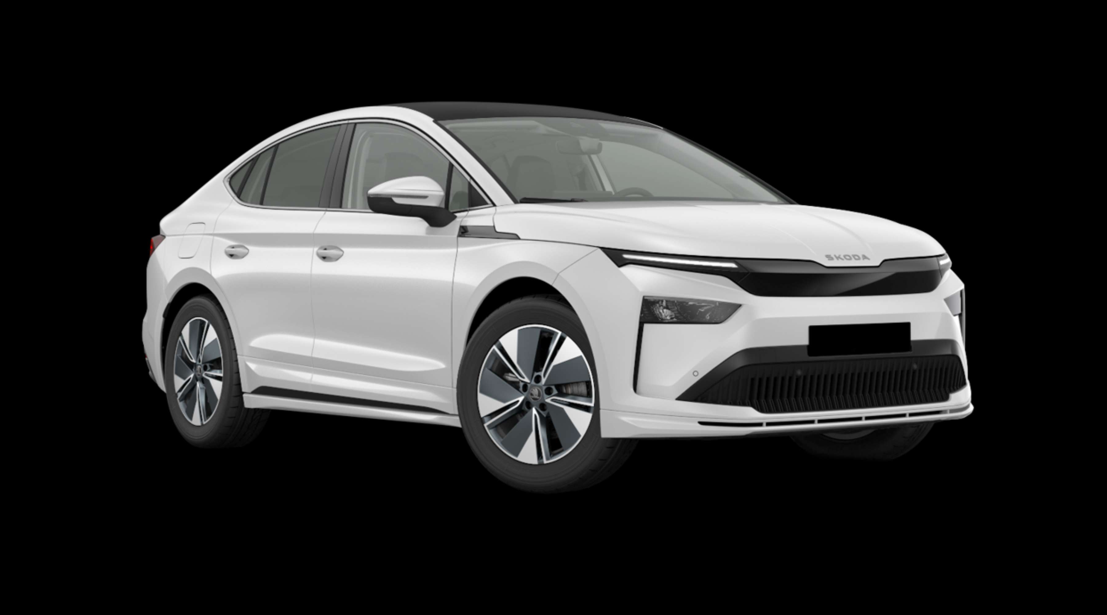 Schräge Frontansicht eines Skoda Enyaq Coupé, freigestellt