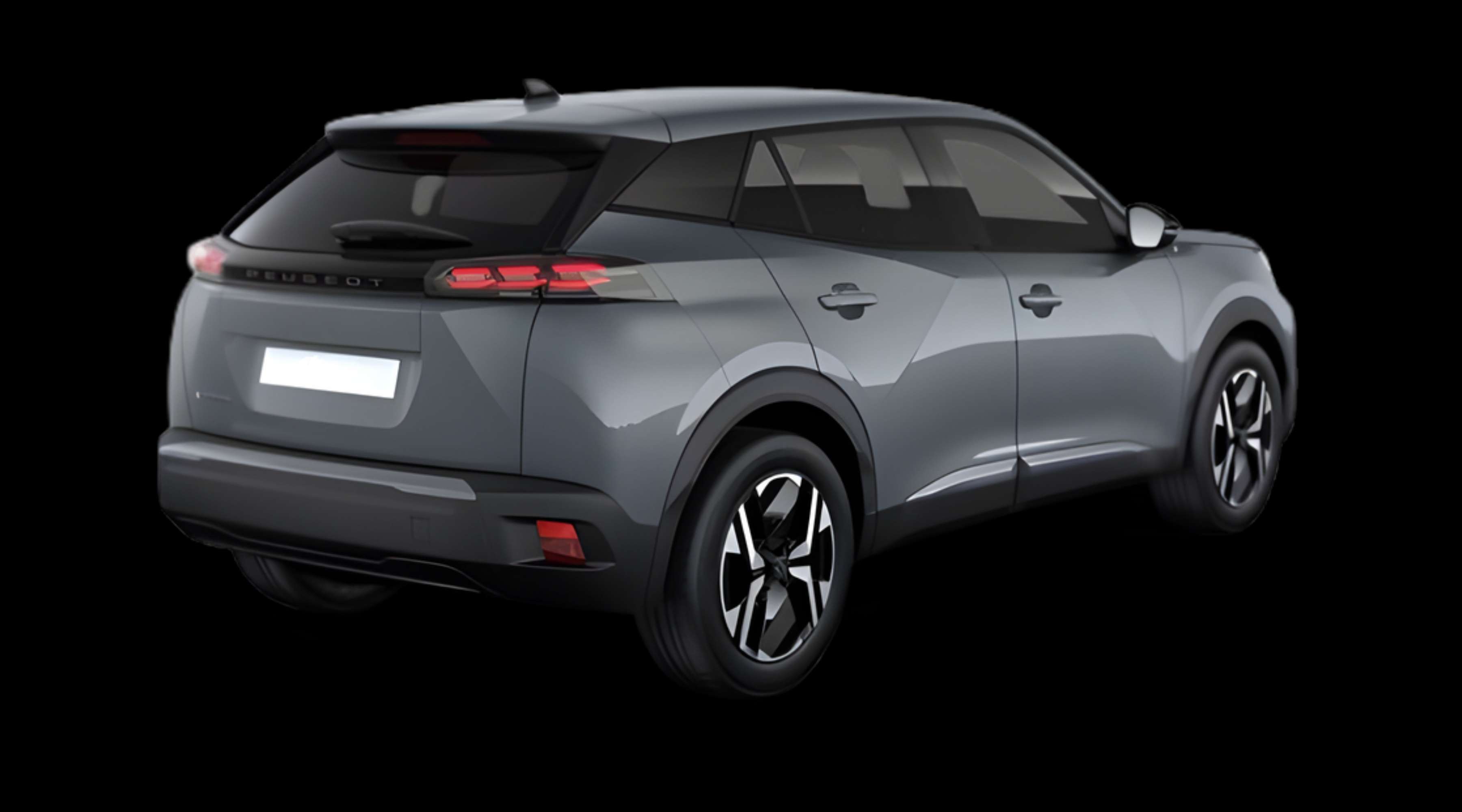Schräge Heckansicht eines Peugeot 2008, freigestellt