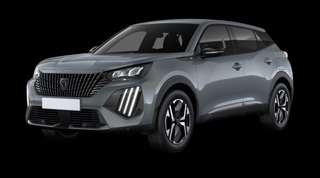 Schräge Frontansicht auf einen Peugeot 2008 Allure, freigestellt