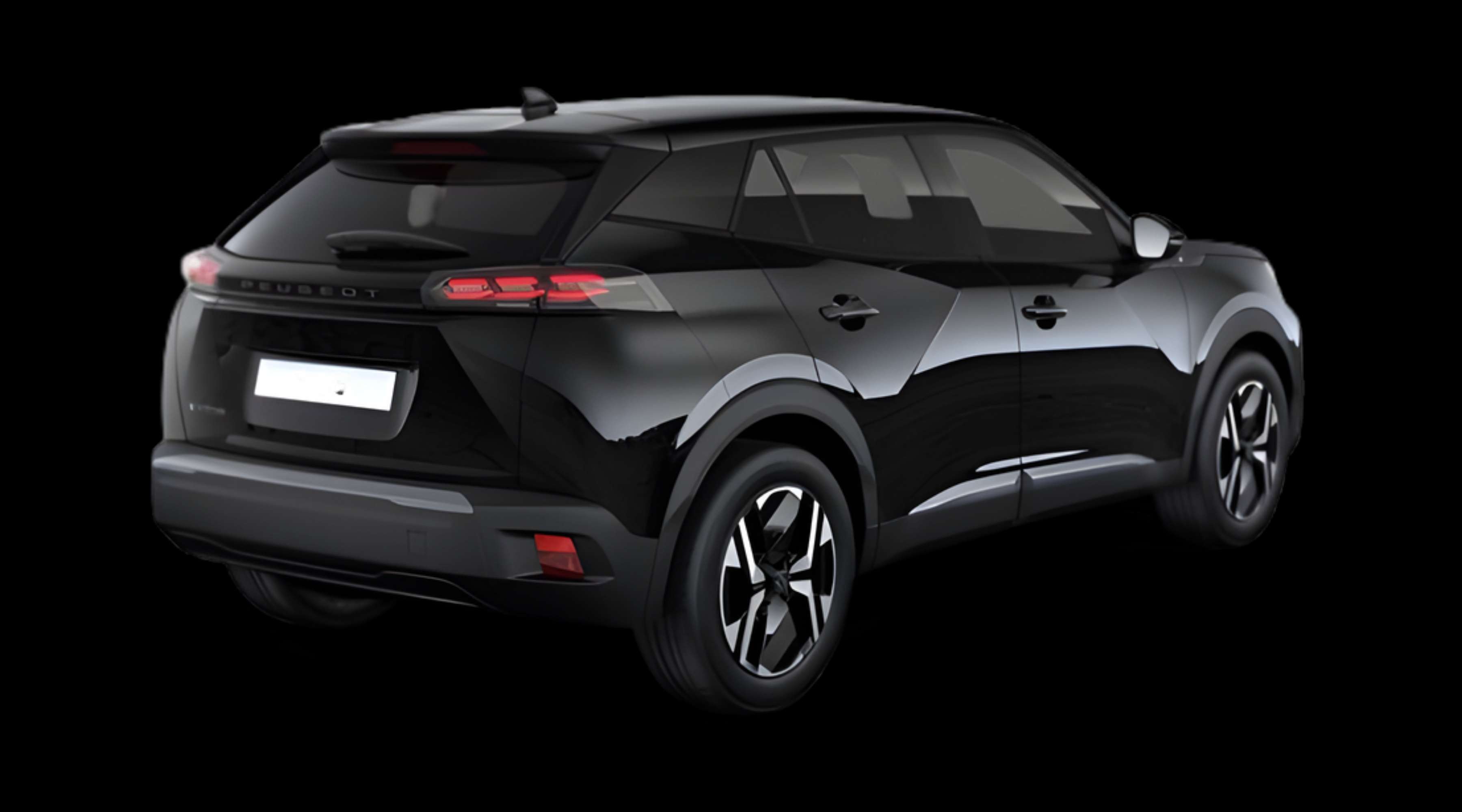 Schräge Heckansicht eines Peugeot 2008, freigestellt