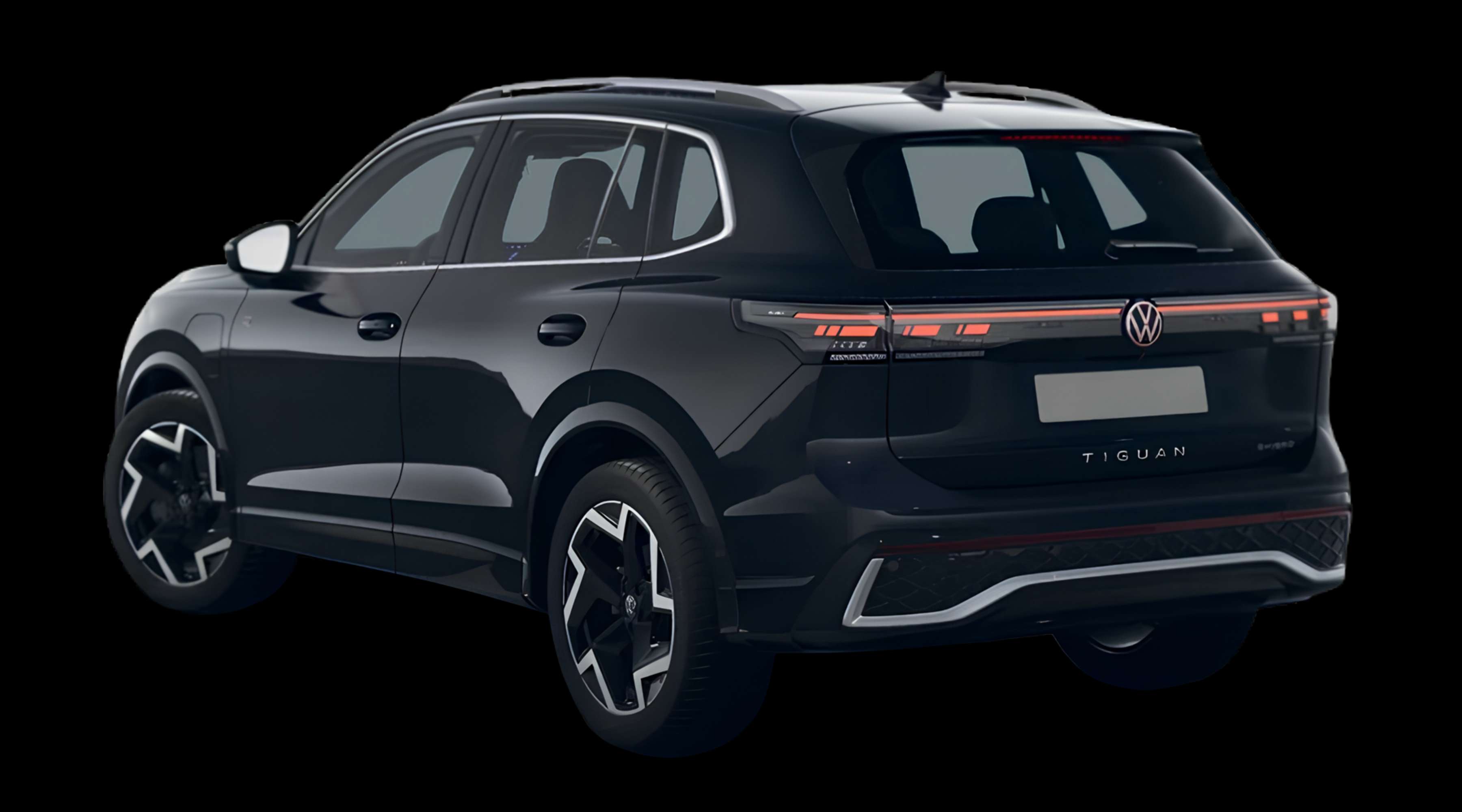 Schräge Heckansicht eines Volkswagen Tiguan, freigestellt