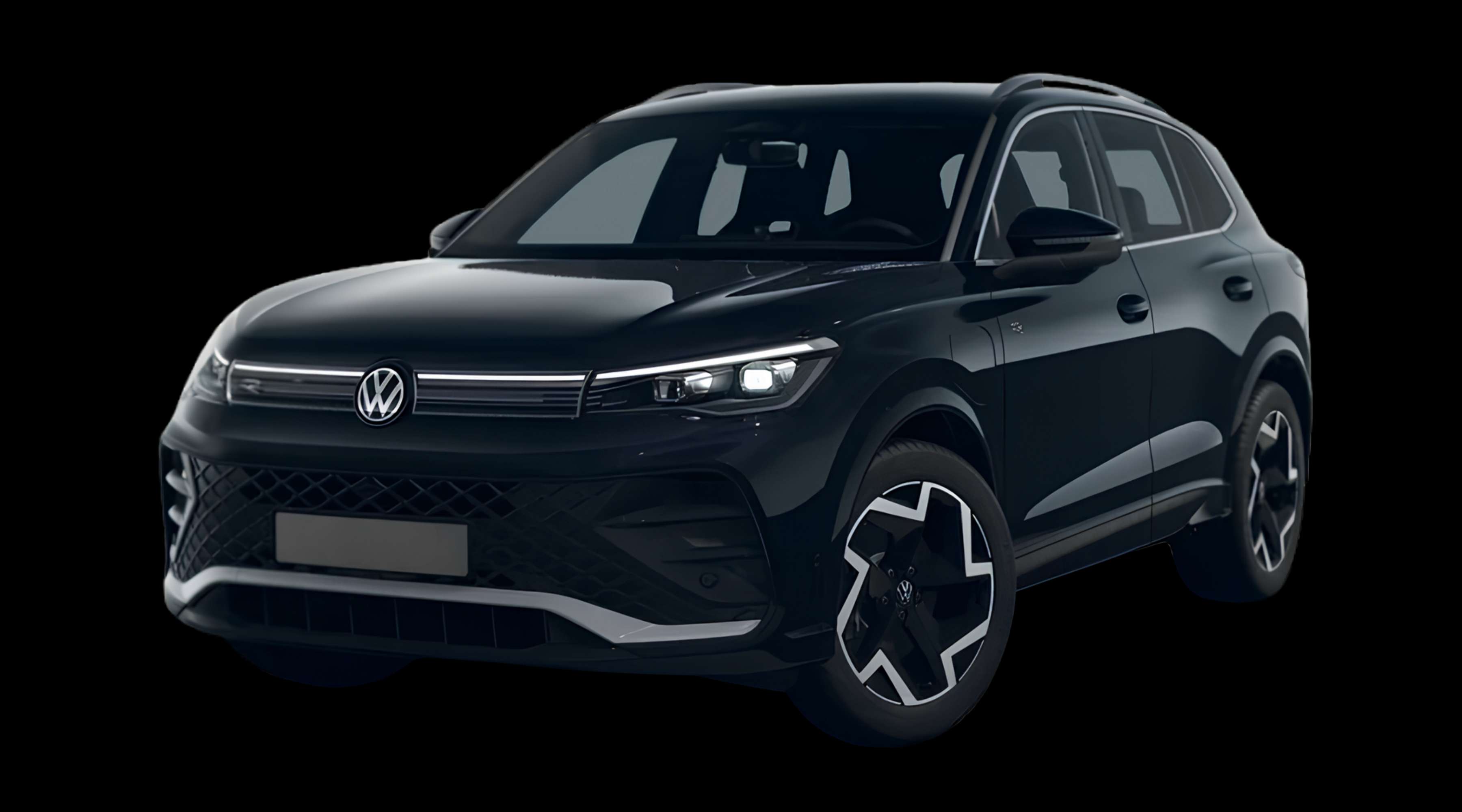 Schräge Frontansicht eines Volkswagen Tiguan, freigestellt