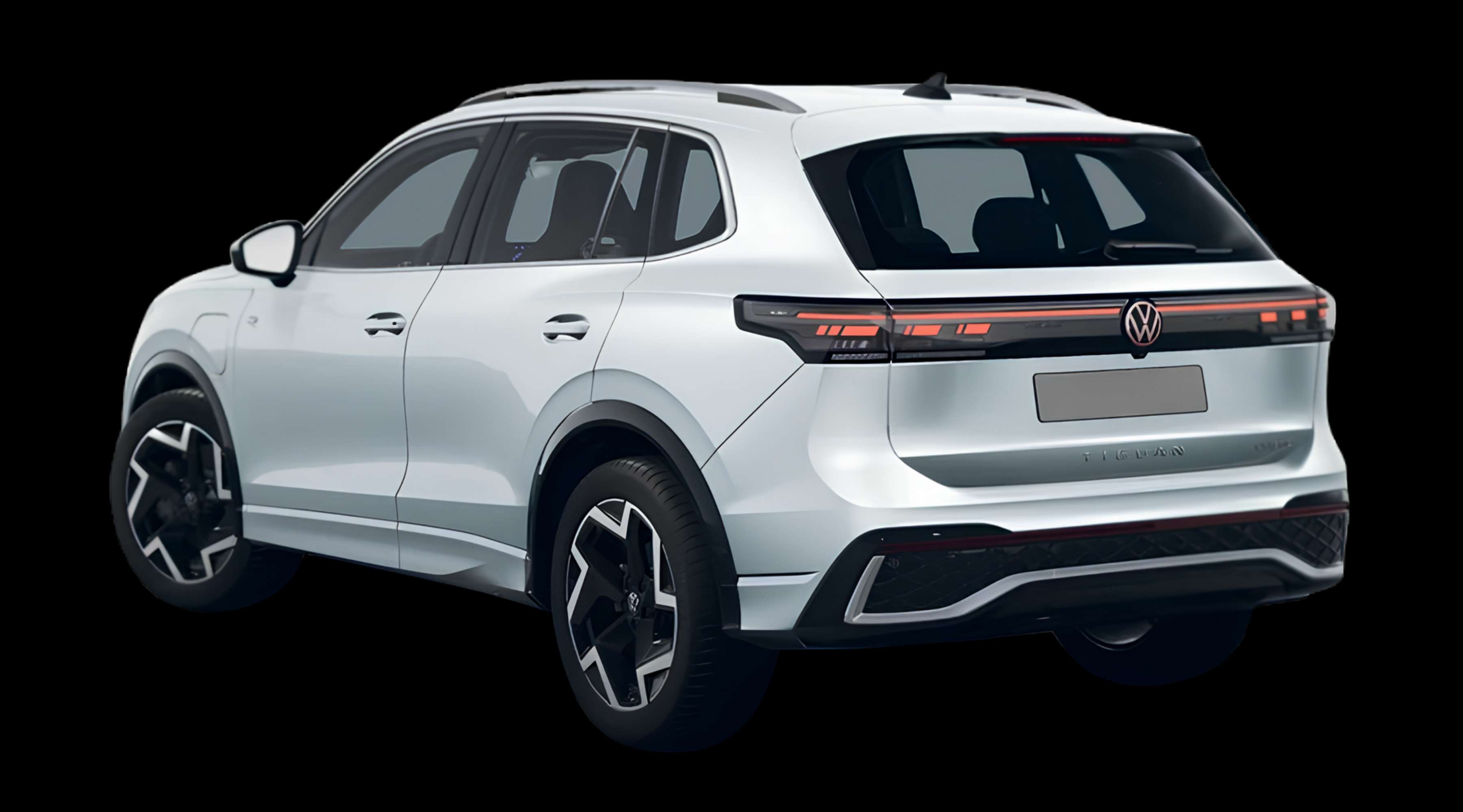 Schräge Heckansicht eines Volkswagen Tiguan, freigestellt
