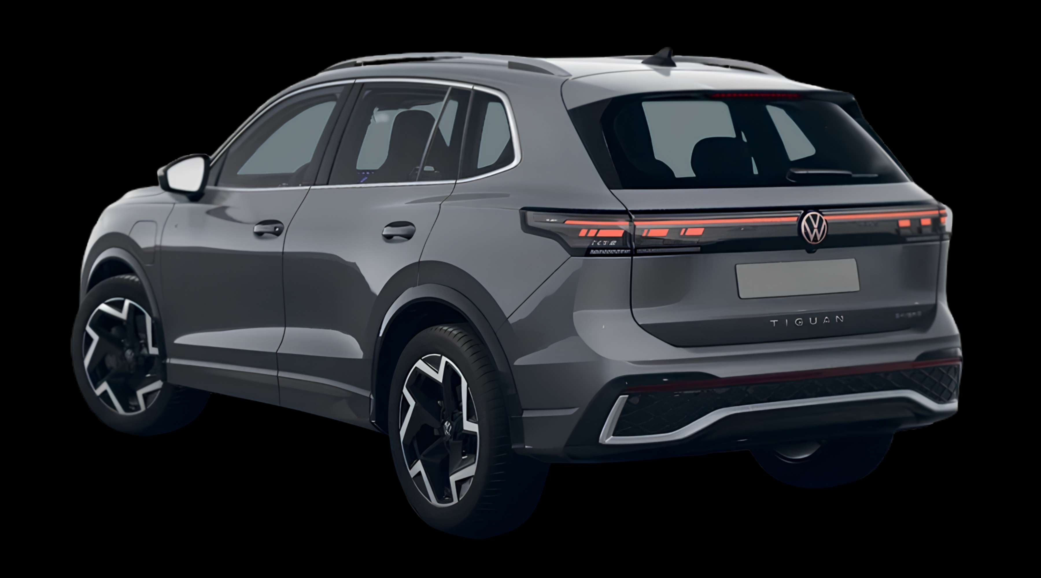 Schräge Heckansicht eines Volkswagen Tiguan, freigestellt