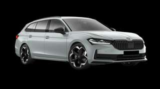 Schräge Frontansicht auf einen Skoda Superb Sportline, freigestellt