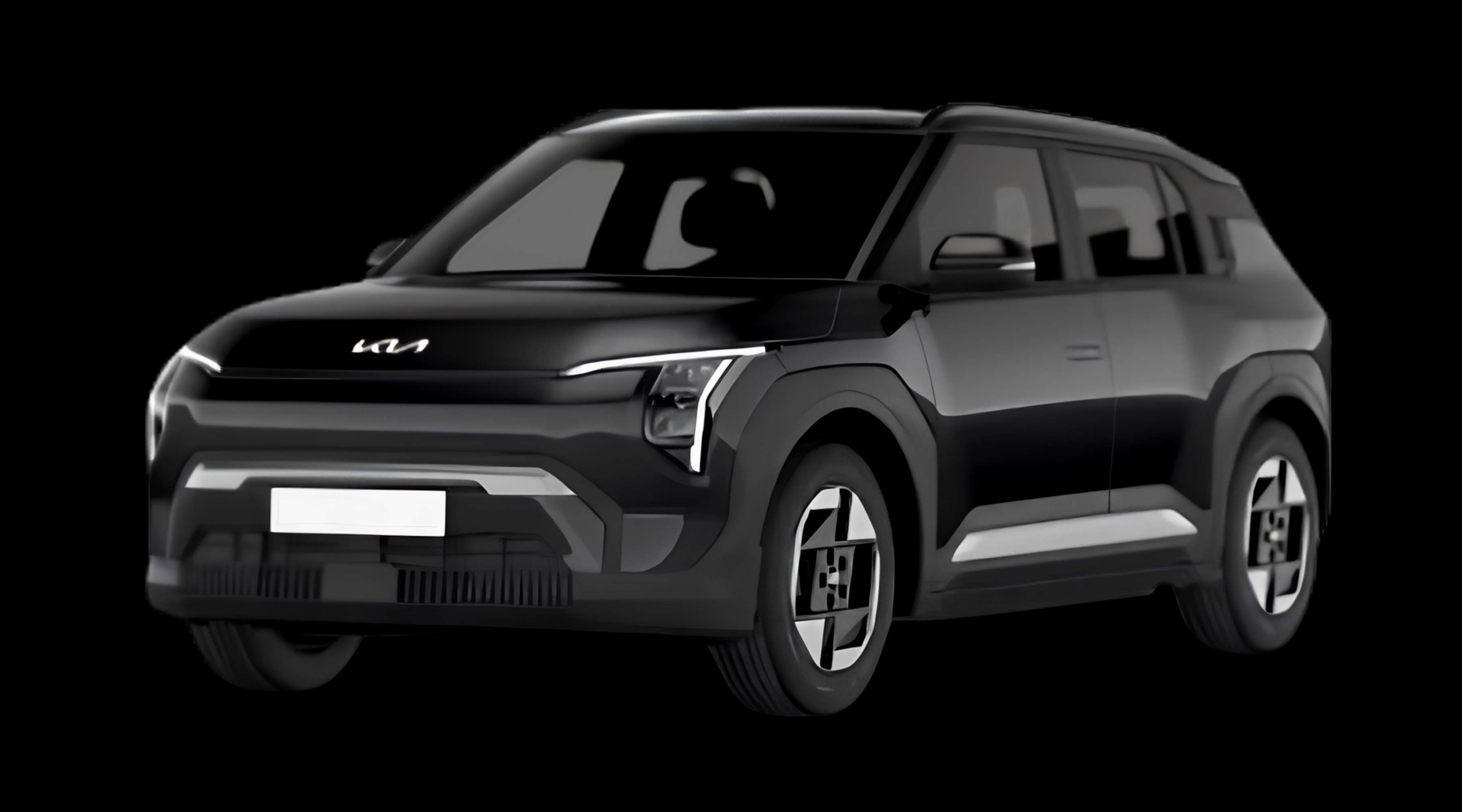 Schräge Frontansicht eines Kia EV3, freigestellt