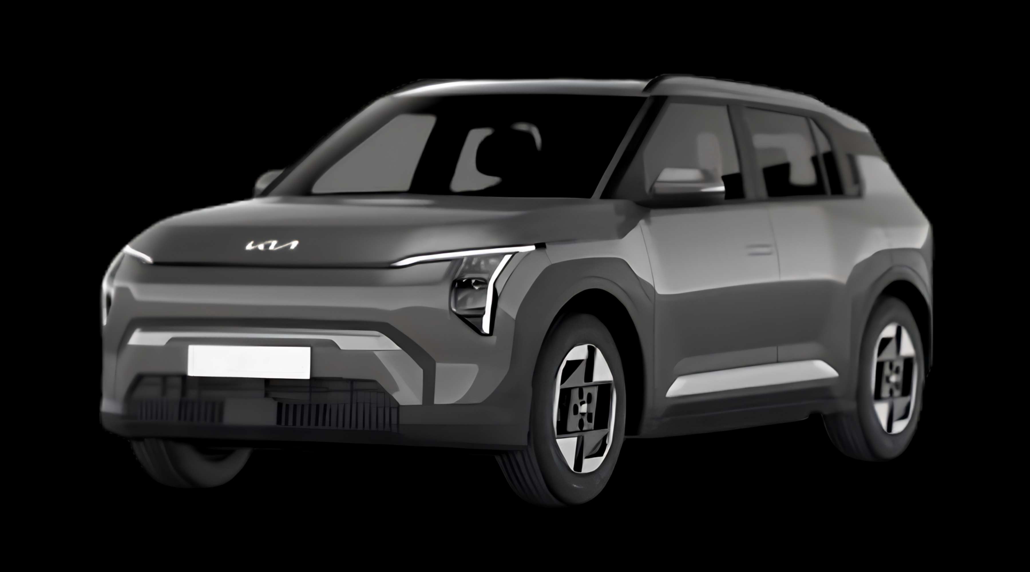 Schräge Frontansicht eines Kia EV3, freigestellt