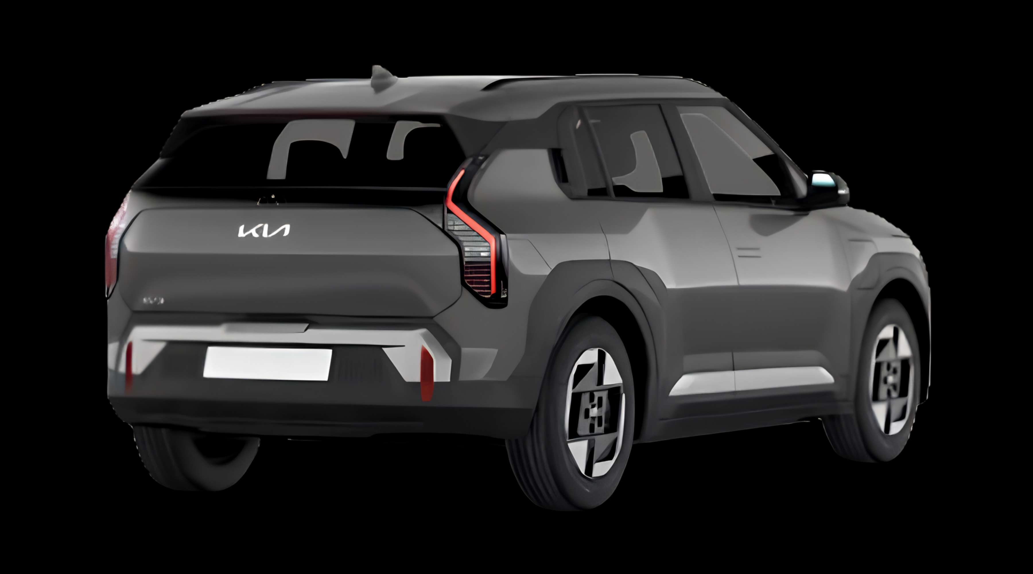 Schräge Heckansicht eines Kia EV3, freigestellt
