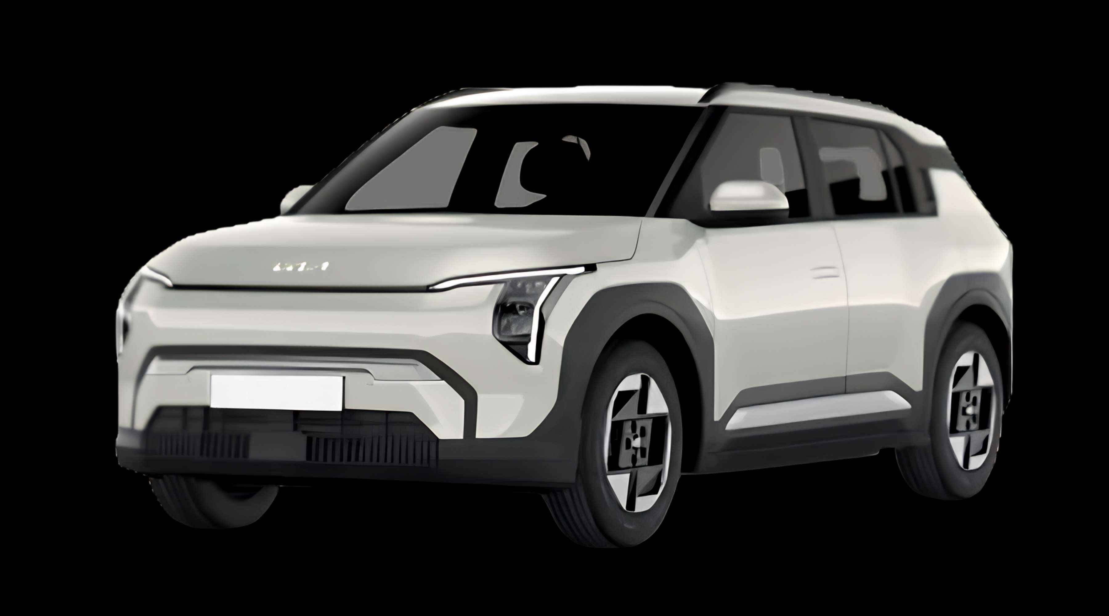 Schräge Frontansicht eines Kia EV3, freigestellt