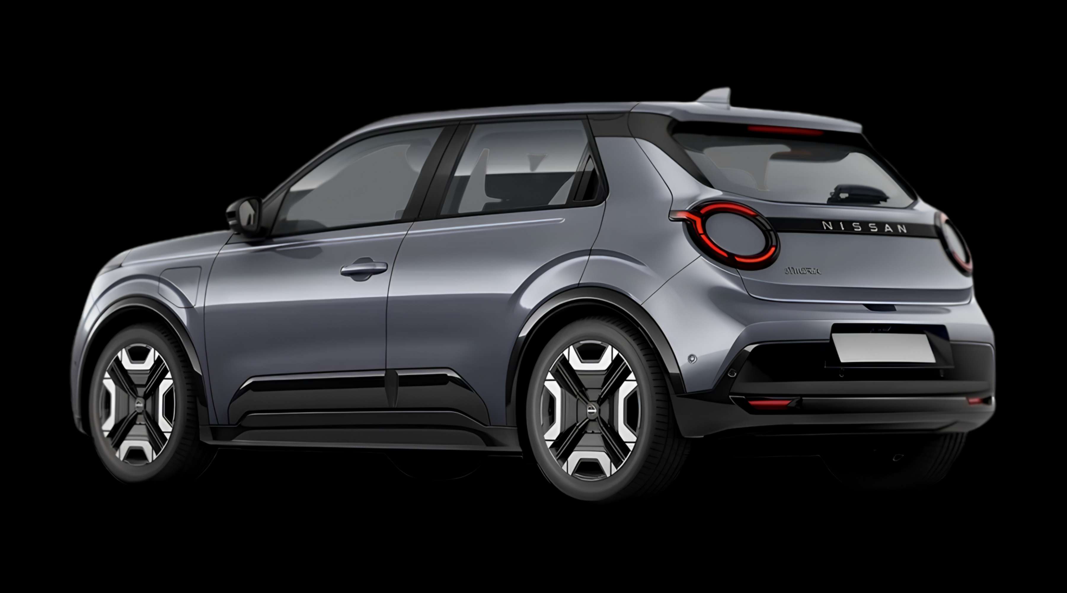 Schräge Heckansicht eines Nissan Micra, freigestellt