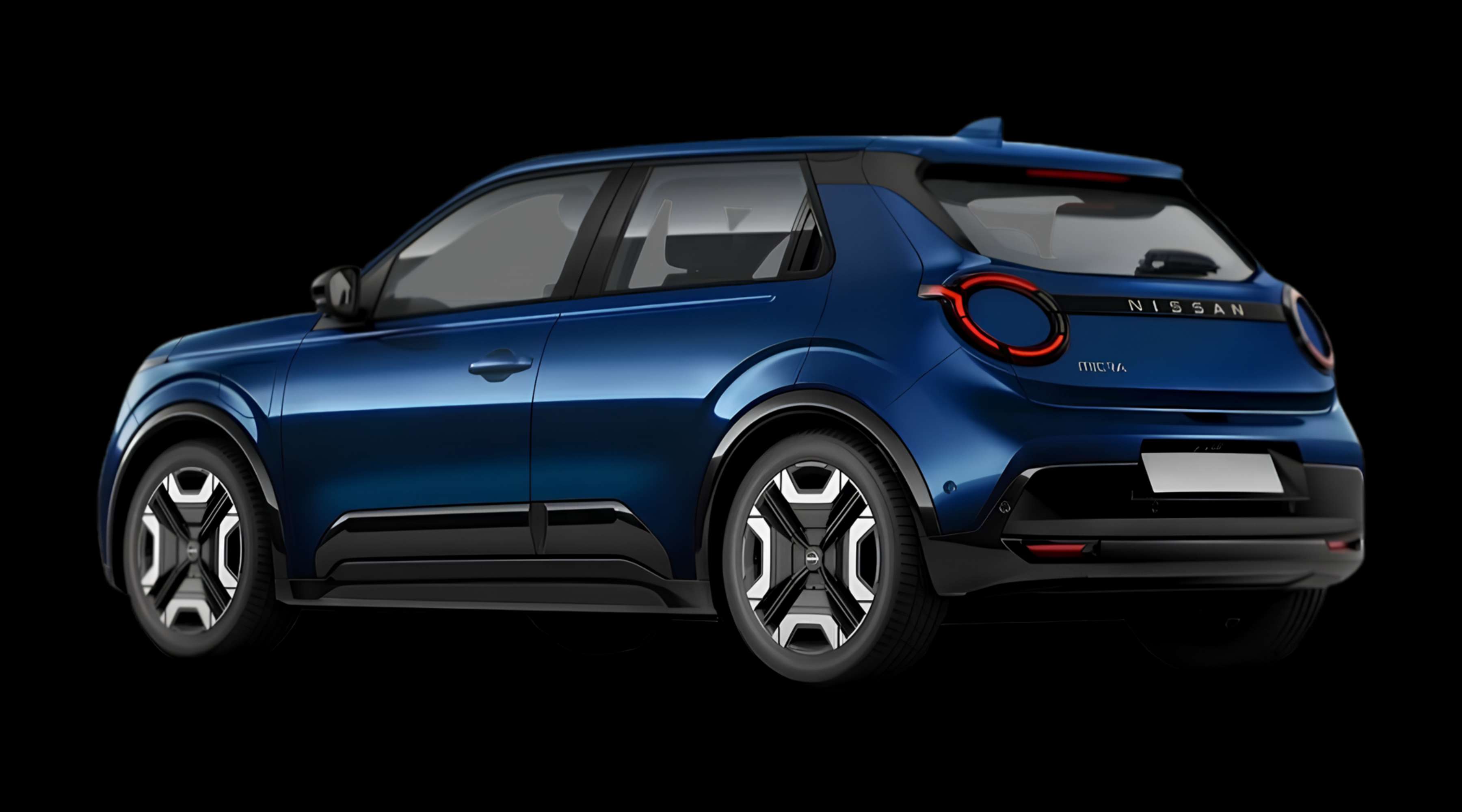 Schräge Heckansicht eines Nissan Micra, freigestellt