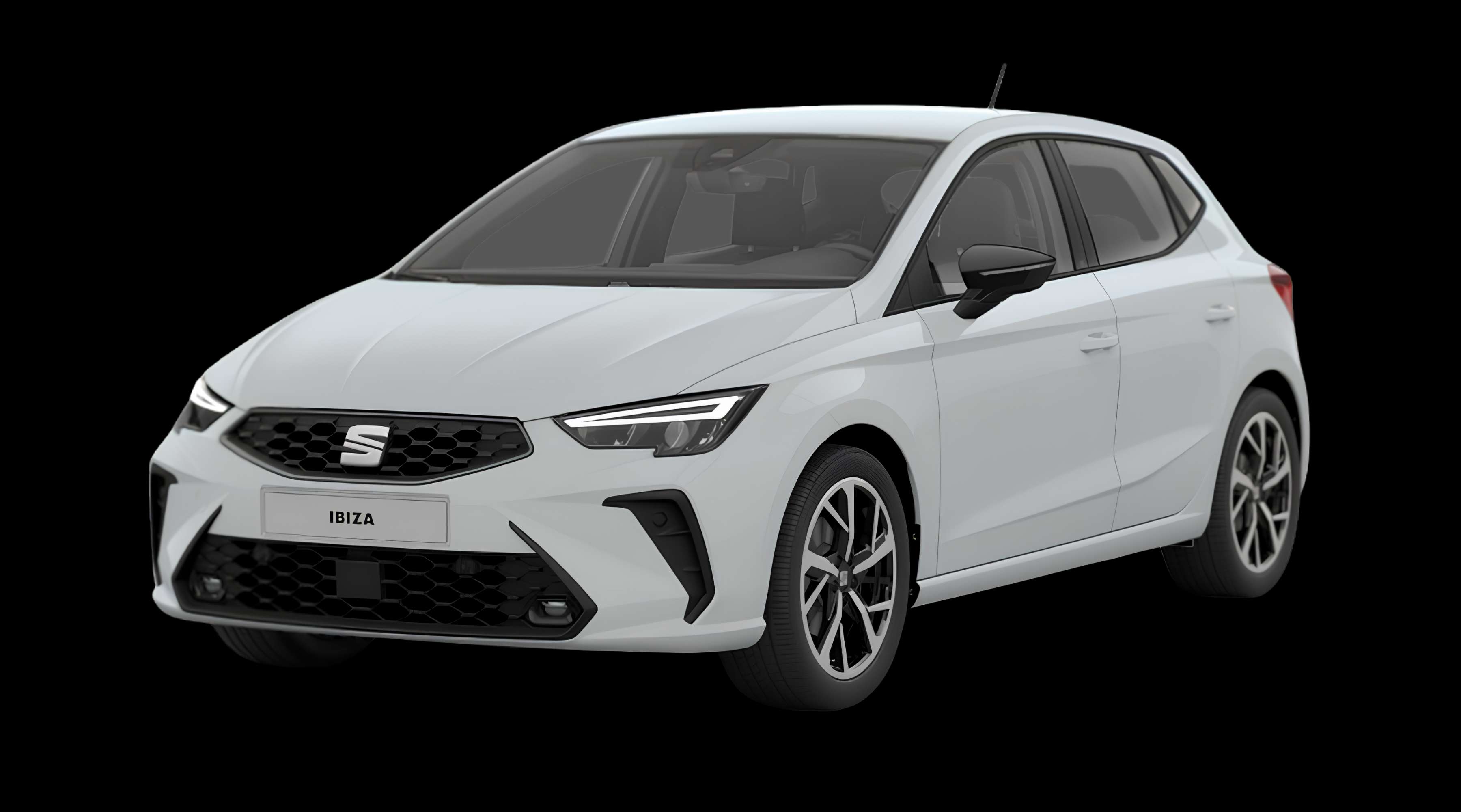Schräge Frontansicht eines SEAT Ibiza, freigestellt