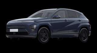 Schräge Frontansicht auf einen Hyundai Kona Elektro Trend, freigestellt