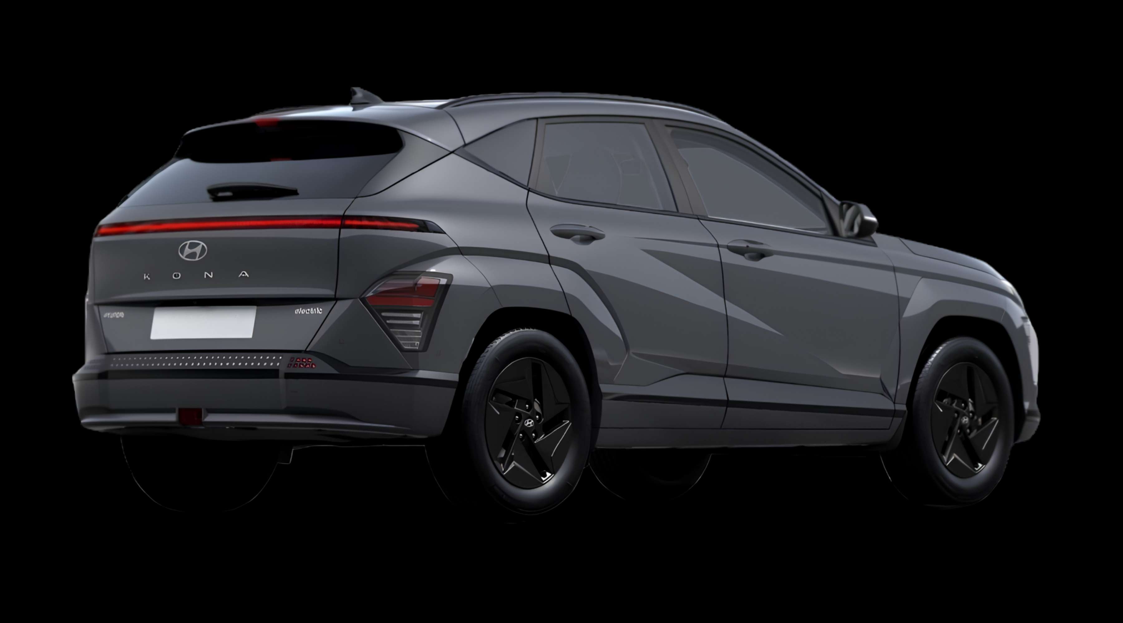 Schräge Heckansicht eines Hyundai Kona Elektro, freigestellt