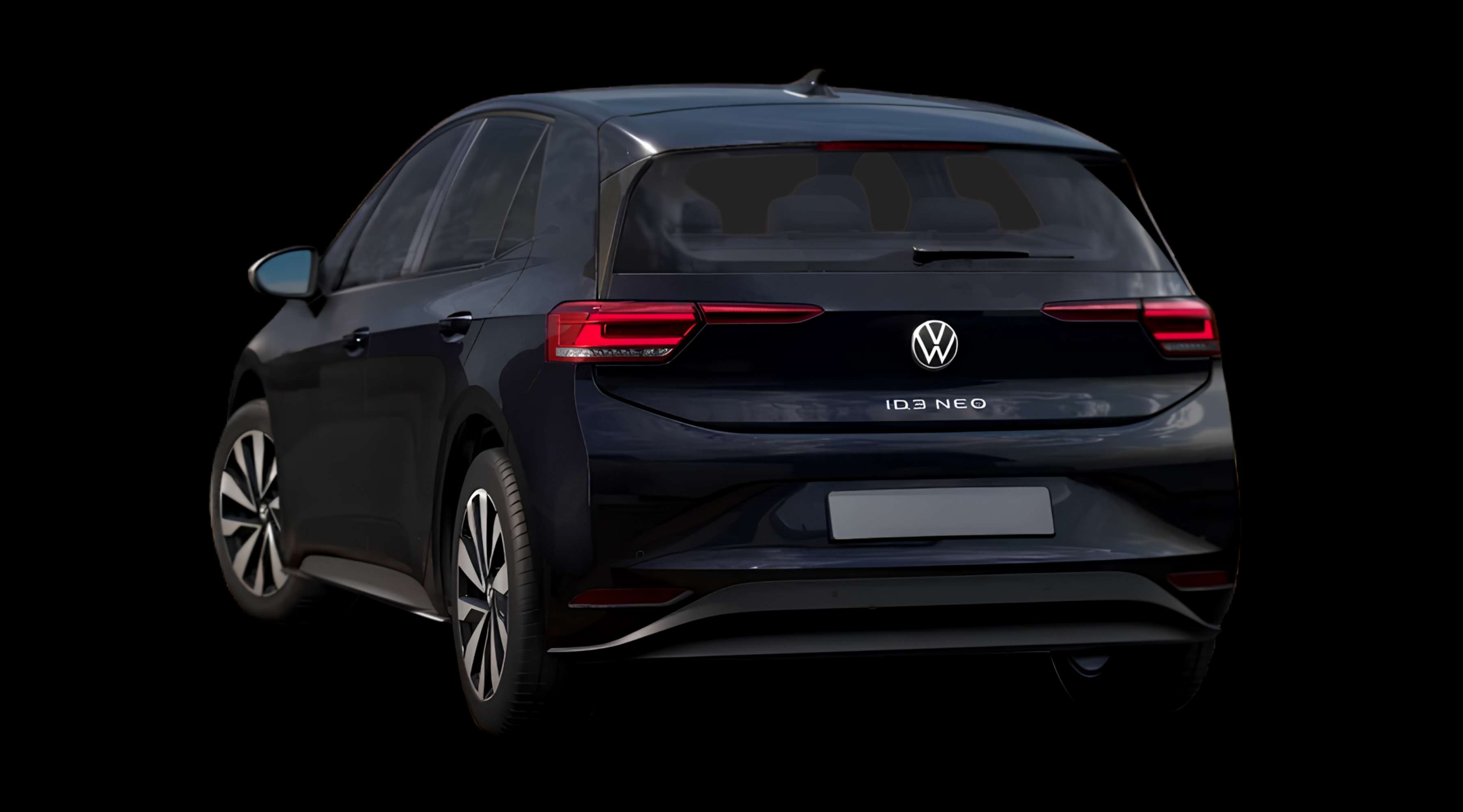 Schräge Heckansicht eines Volkswagen ID.3 Neo, freigestellt