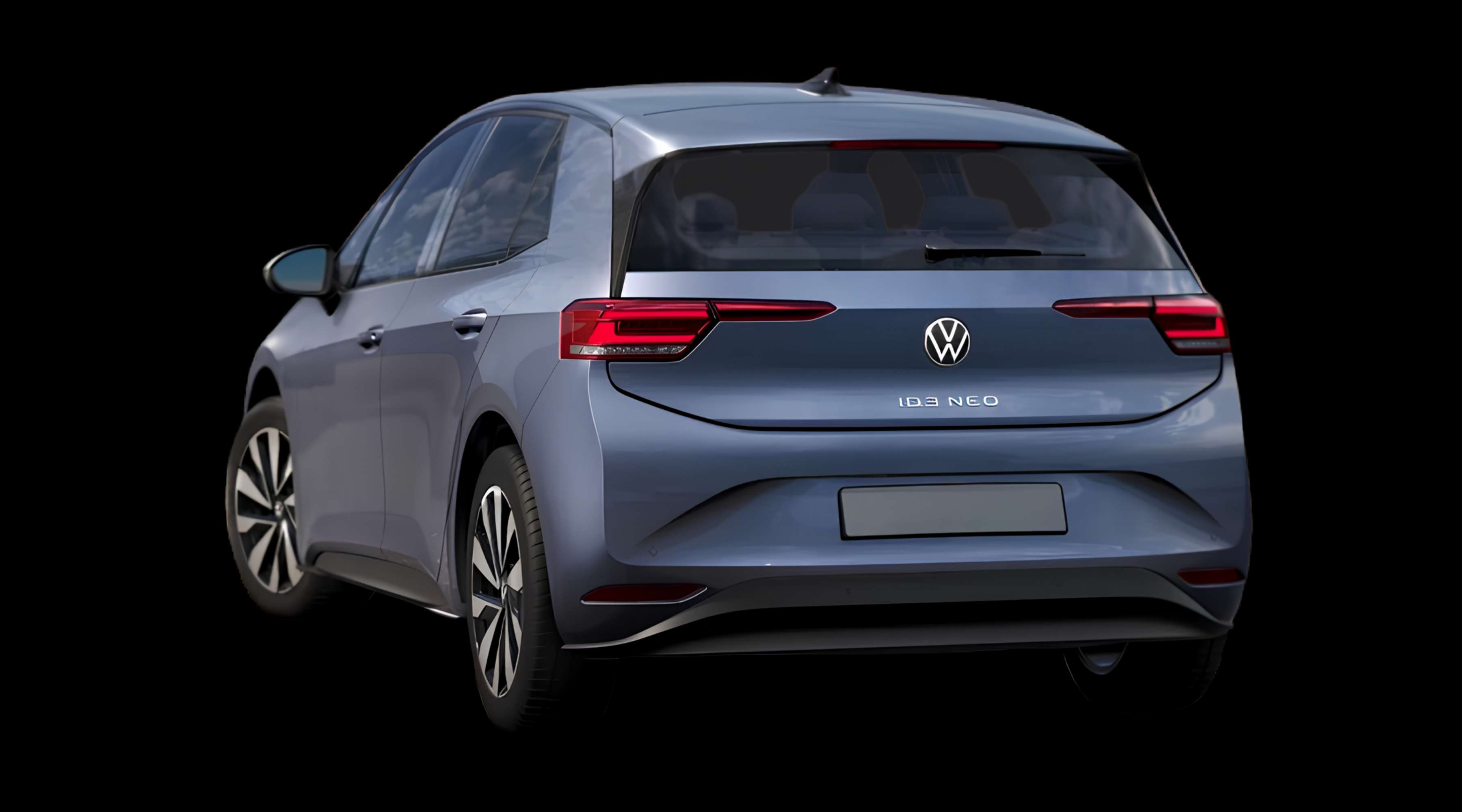 Schräge Heckansicht eines Volkswagen ID.3 Neo, freigestellt