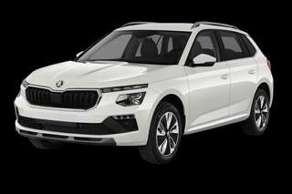 Schräge Frontansicht auf einen Skoda Kamiq Balance, freigestellt