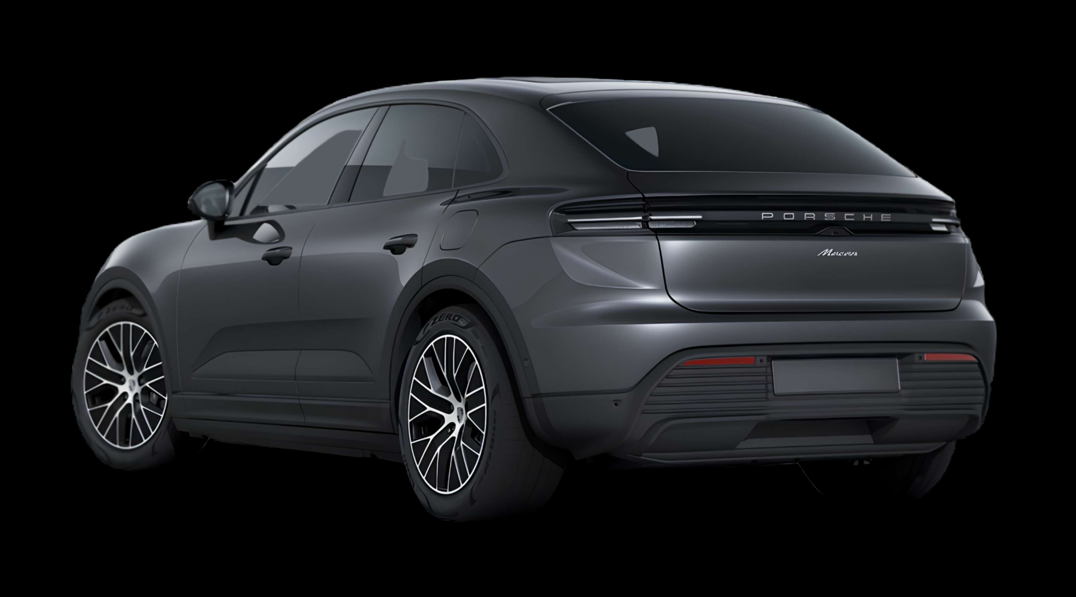Schräge Heckansicht eines Porsche Macan, freigestellt