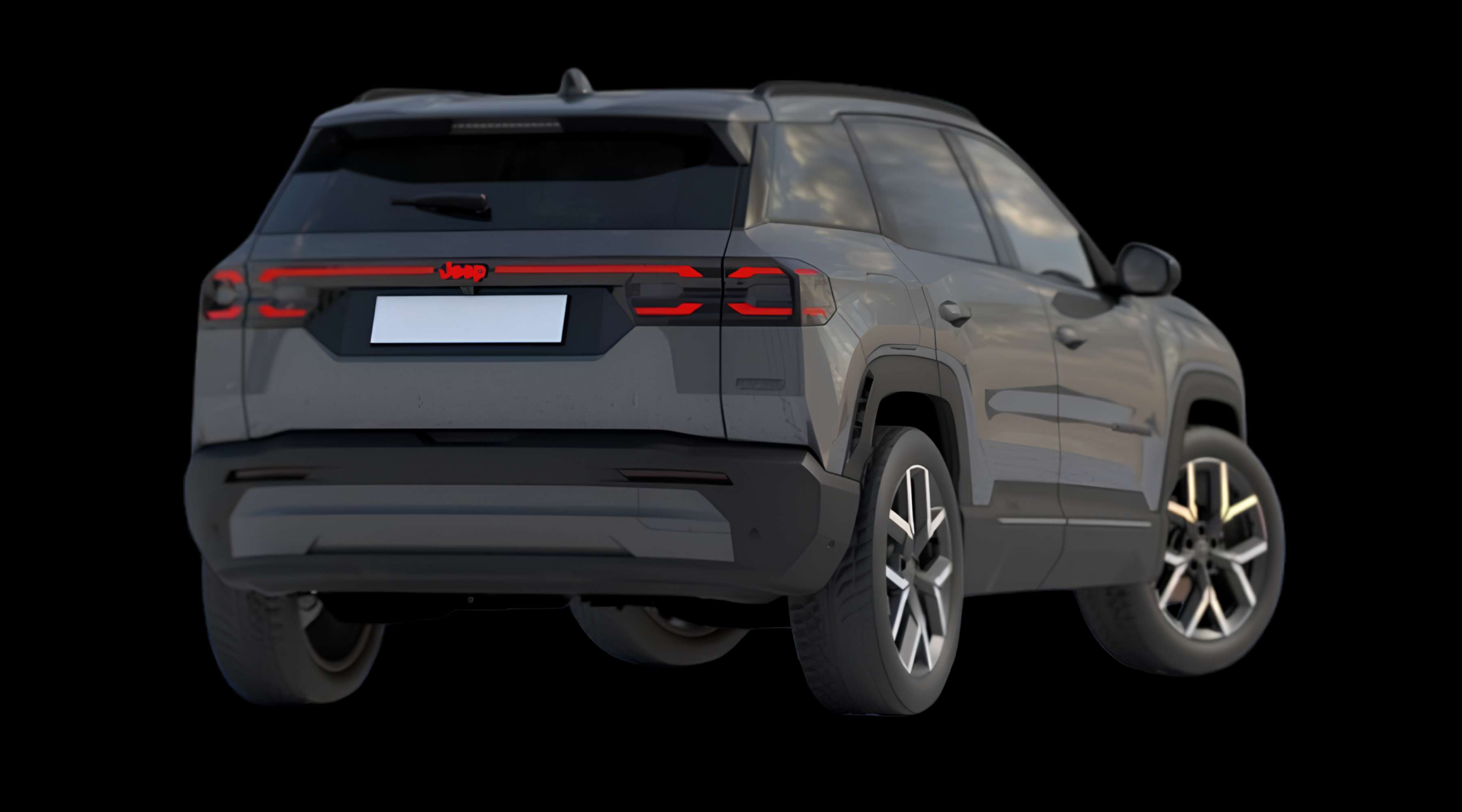 Schräge Heckansicht eines Jeep Compass, freigestellt
