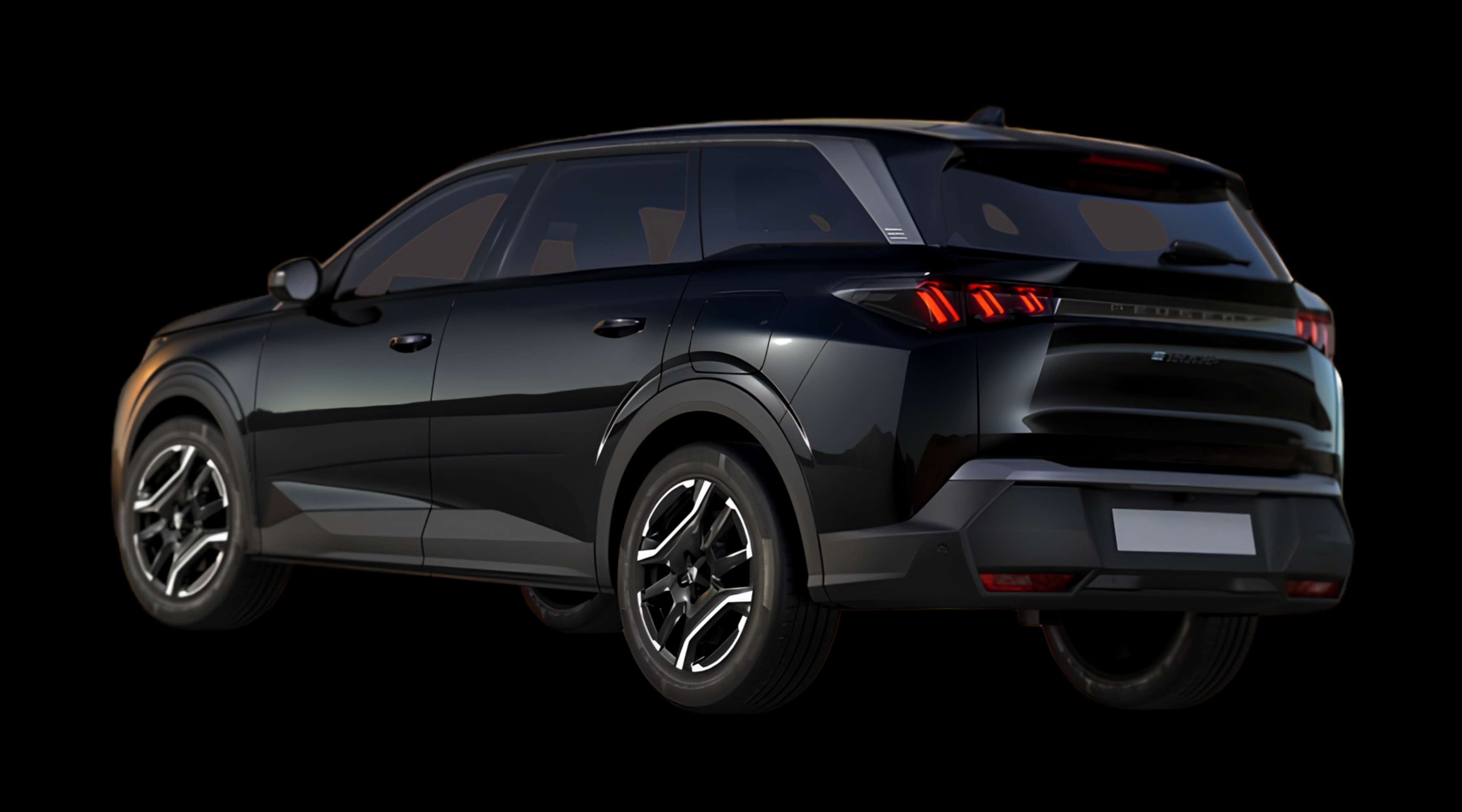 Schräge Heckansicht eines Peugeot 5008, freigestellt