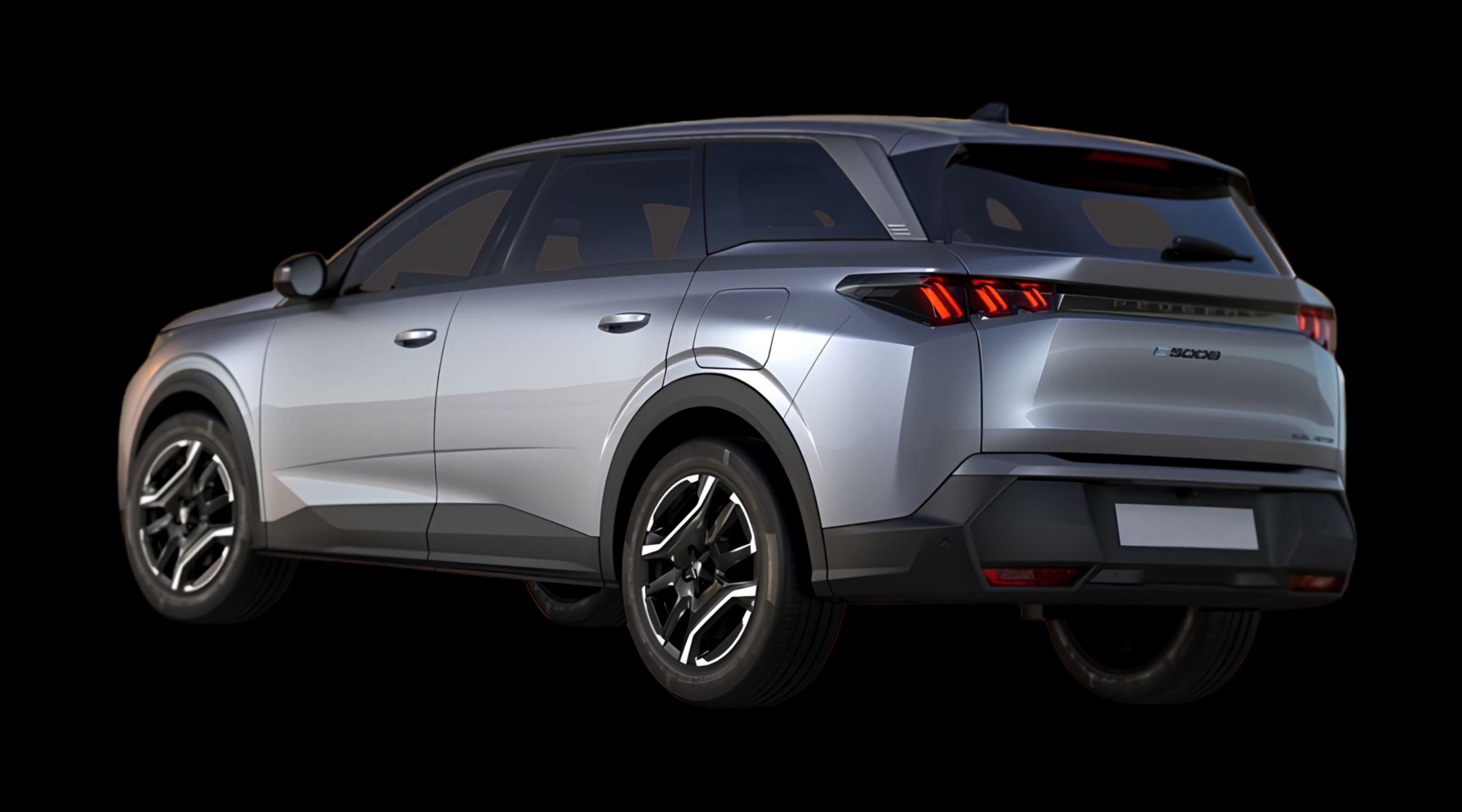 Schräge Heckansicht eines Peugeot 5008, freigestellt