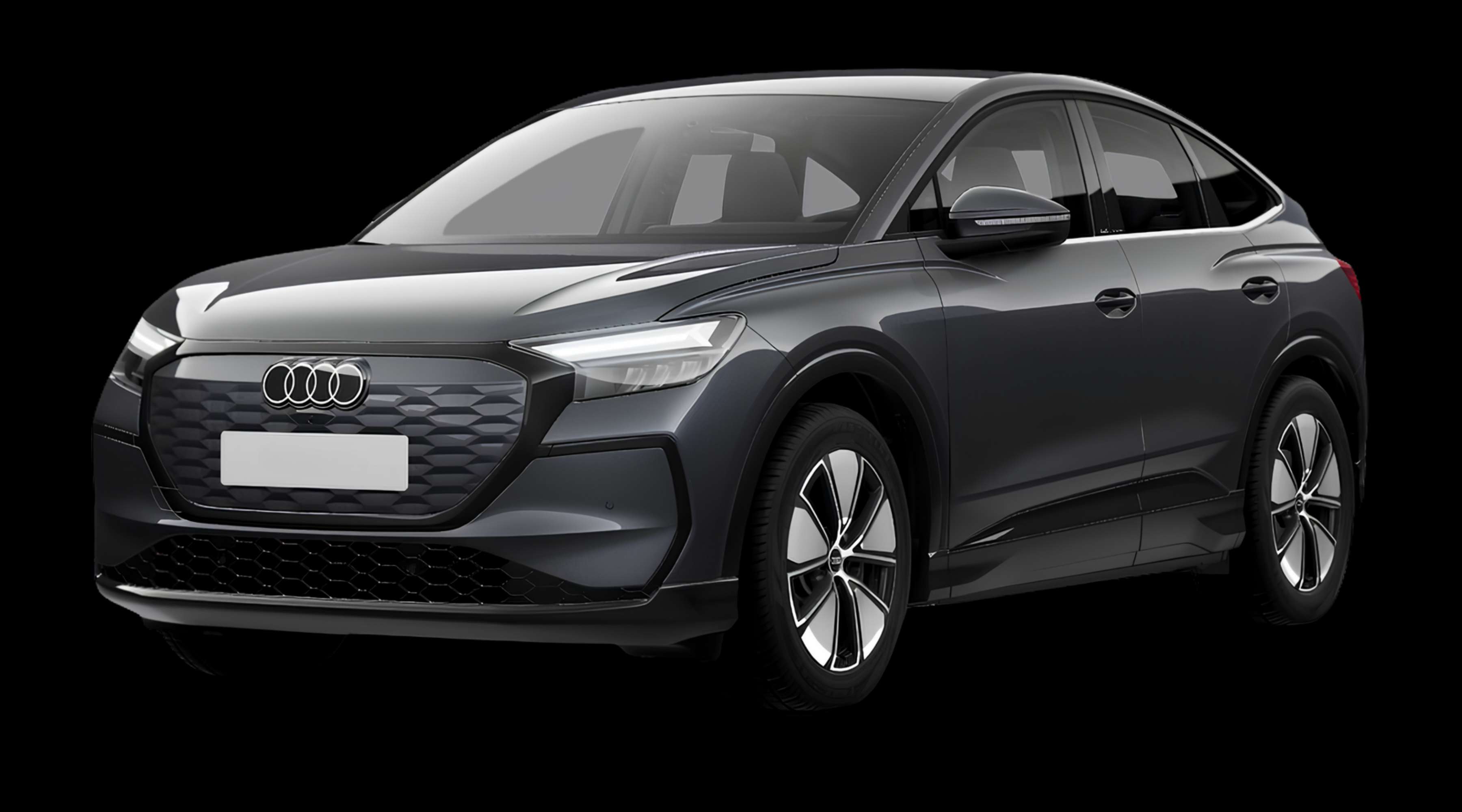 Schräge Frontansicht eines Audi Q4 Sportback e-tron, freigestellt
