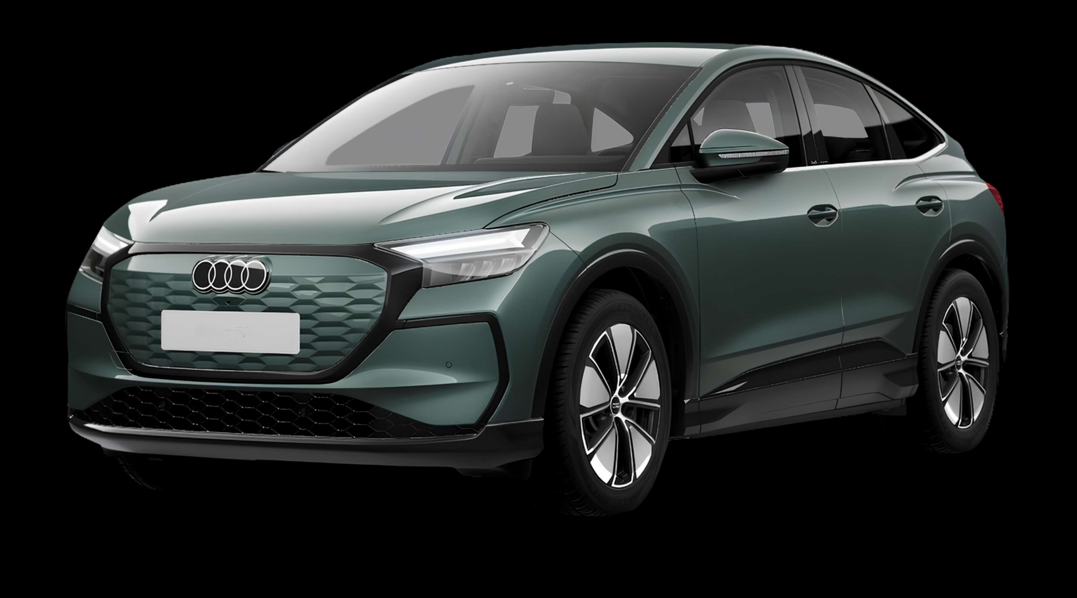 Schräge Frontansicht eines Audi Q4 Sportback e-tron, freigestellt