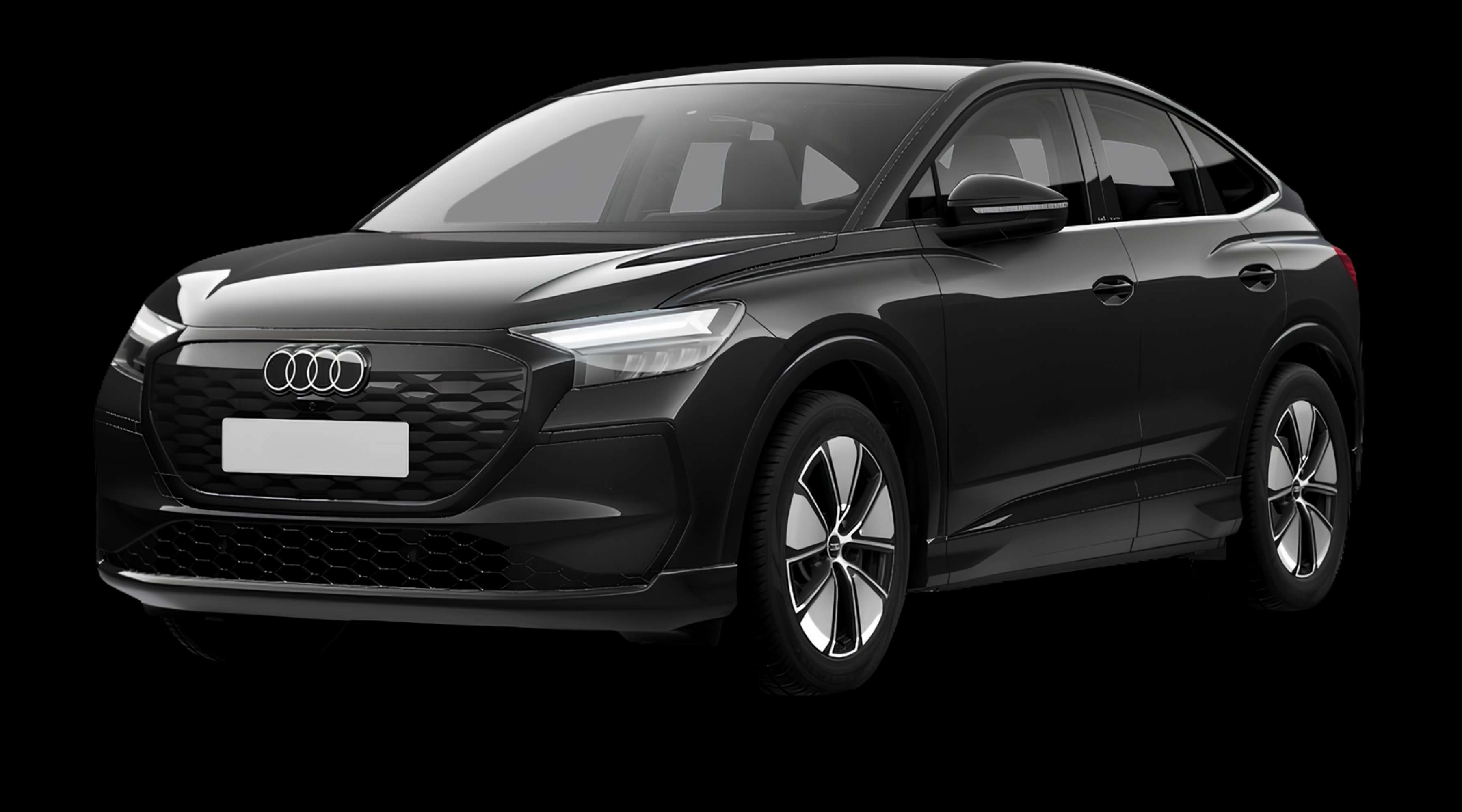 Schräge Frontansicht eines Audi Q4 Sportback e-tron, freigestellt