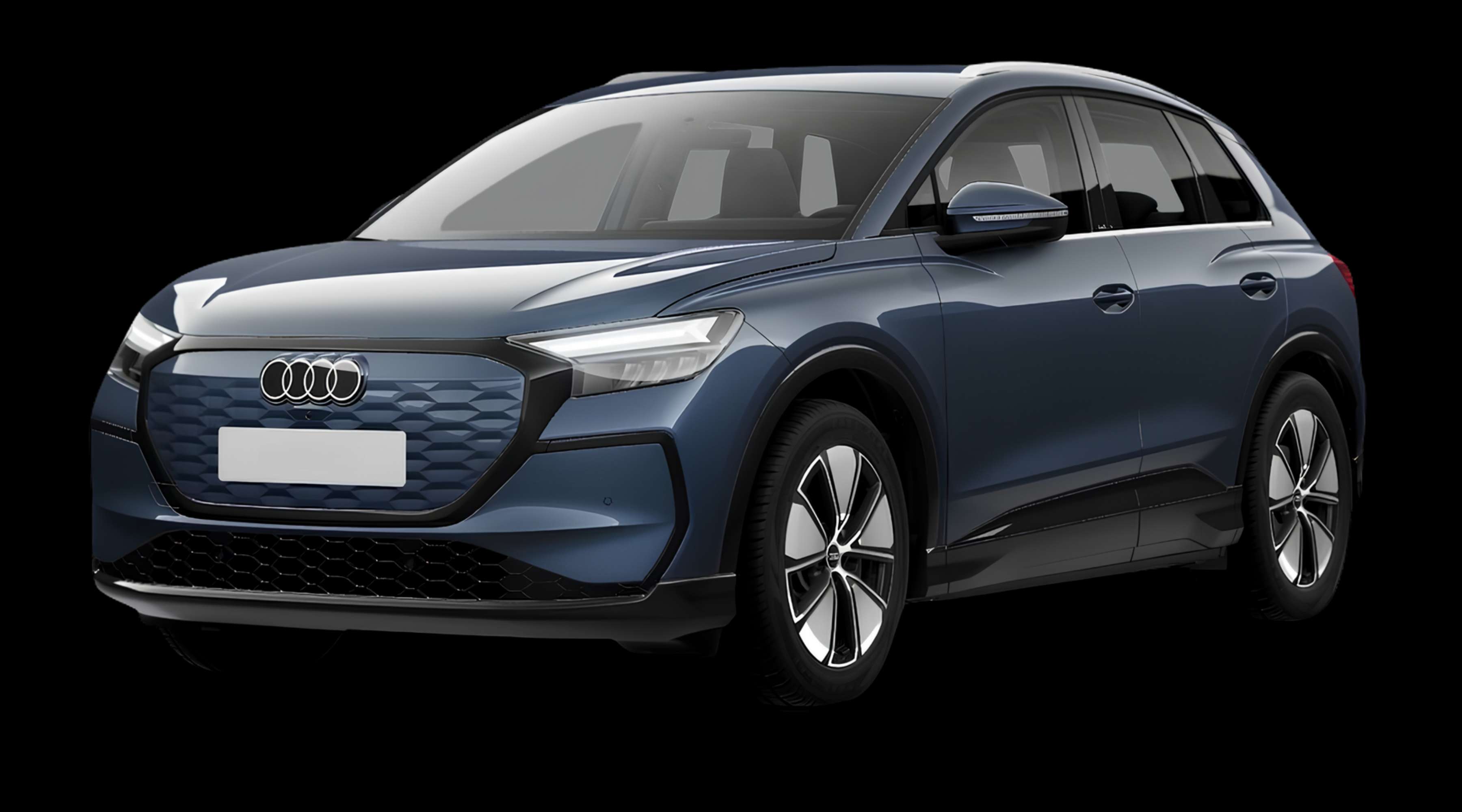 Schräge Frontansicht eines Audi Q4 e-tron, freigestellt
