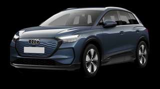 Schräge Frontansicht auf einen Audi Q4 e-tron , freigestellt