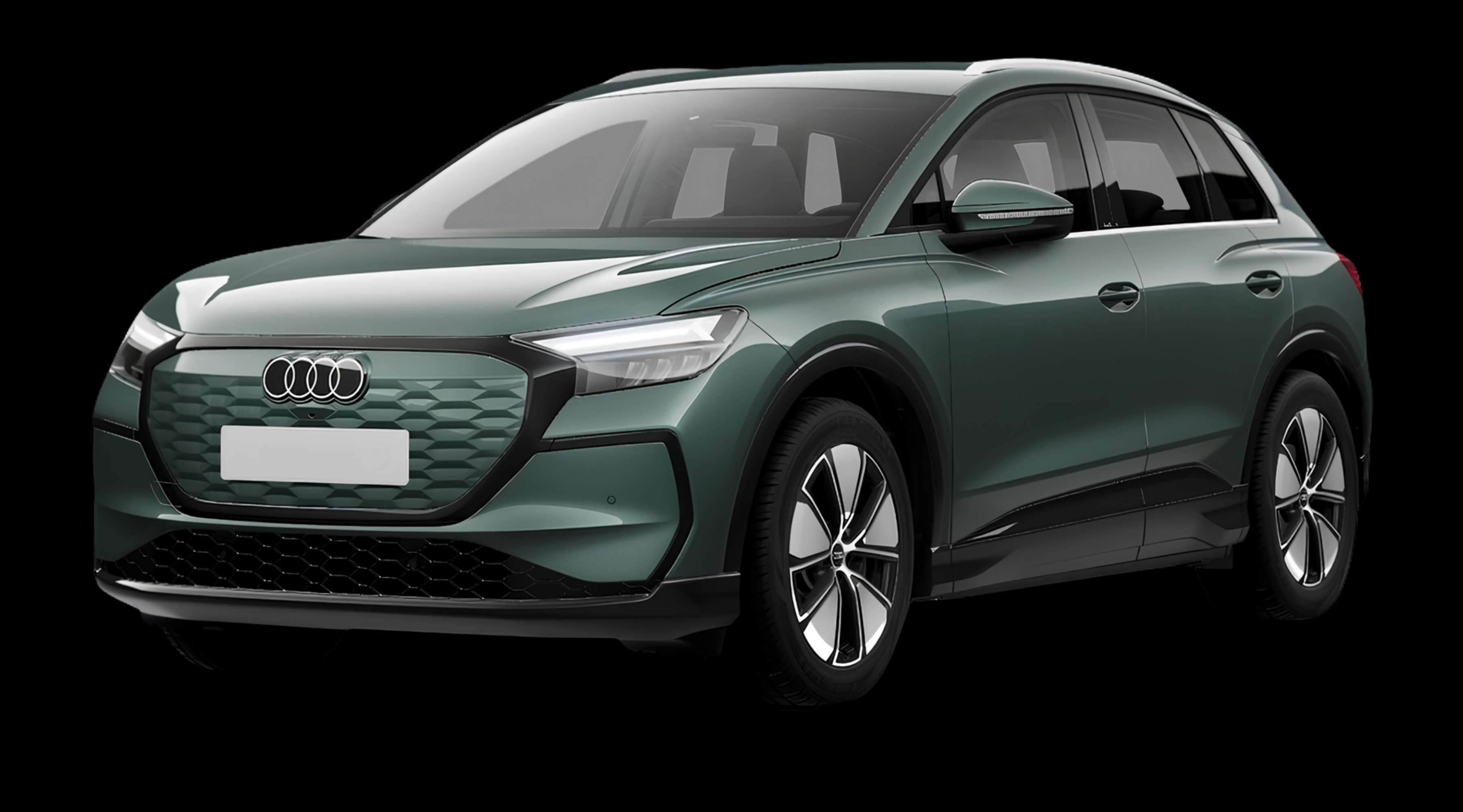 Schräge Frontansicht eines Audi Q4 e-tron, freigestellt