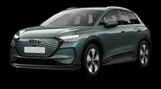 Schräge Frontansicht auf einen Audi Q4 e-tron , freigestellt