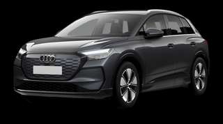 Schräge Frontansicht auf einen Audi Q4 e-tron , freigestellt