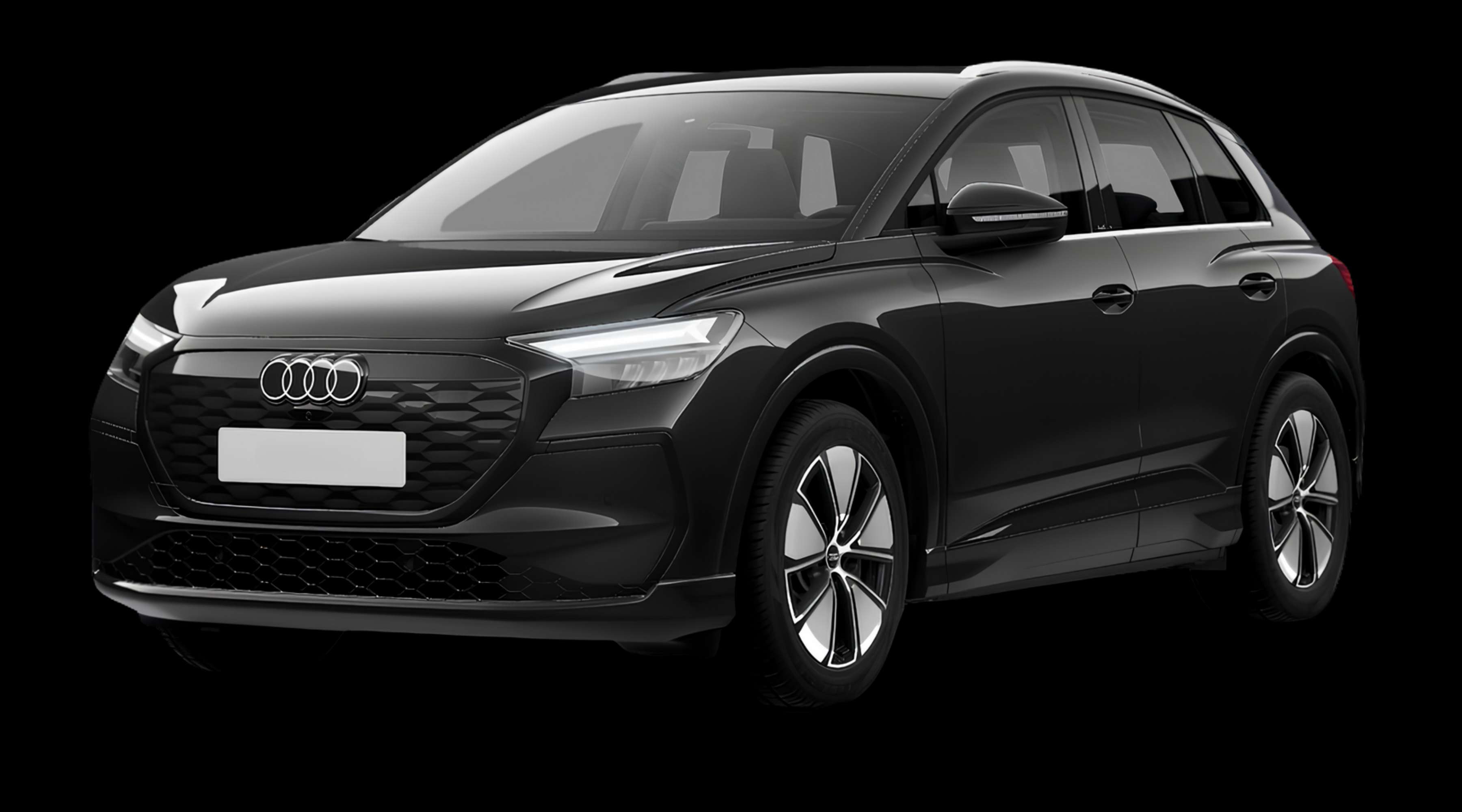 Schräge Frontansicht eines Audi Q4 e-tron, freigestellt