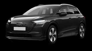 Schräge Frontansicht auf einen Audi Q4 e-tron , freigestellt