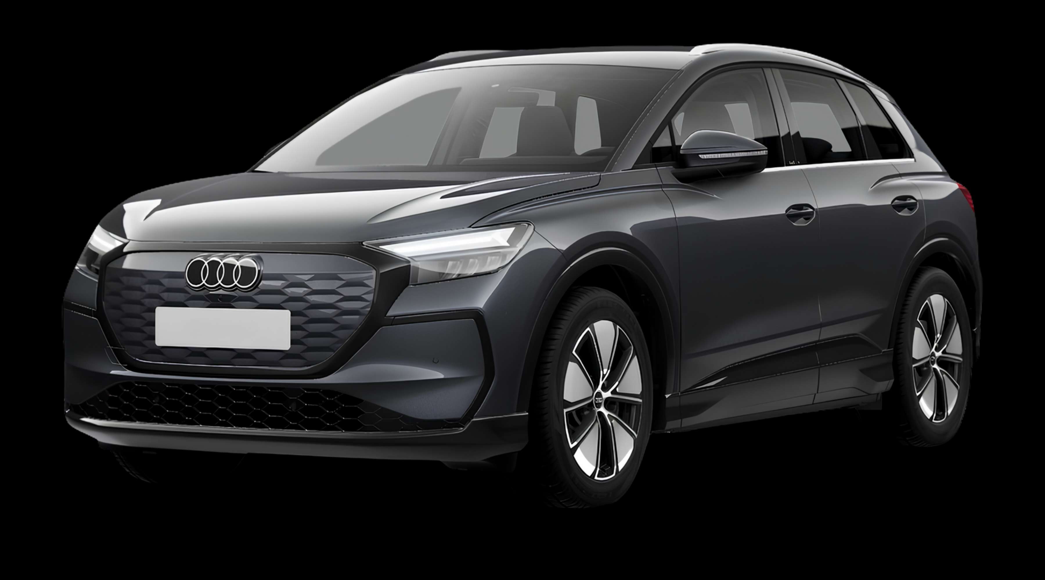 Schräge Frontansicht eines Audi Q4 e-tron, freigestellt