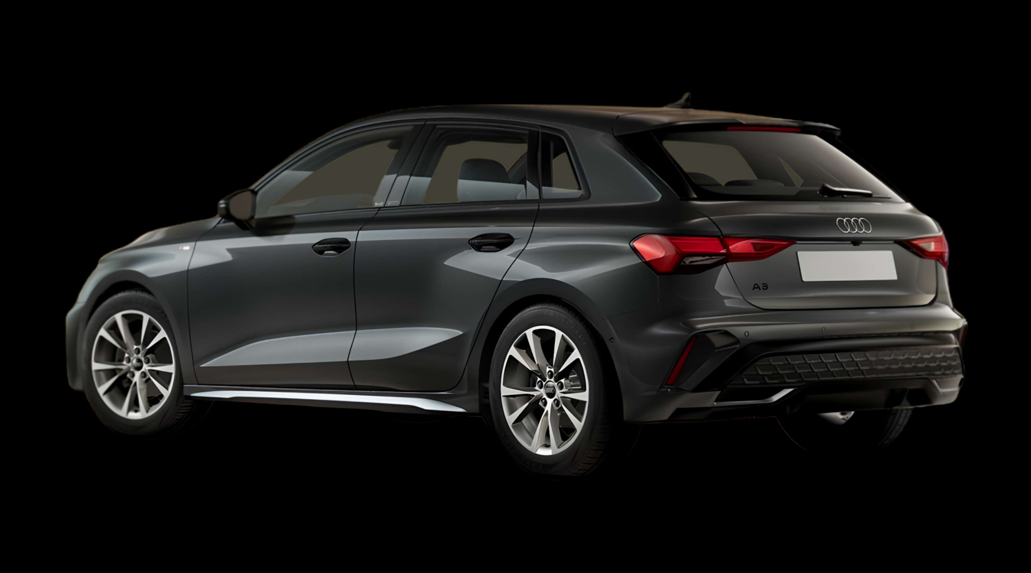 Schräge Heckansicht eines Audi A3, freigestellt