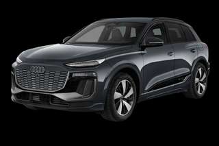 Schräge Frontansicht auf einen Audi Q6 e-tron , freigestellt