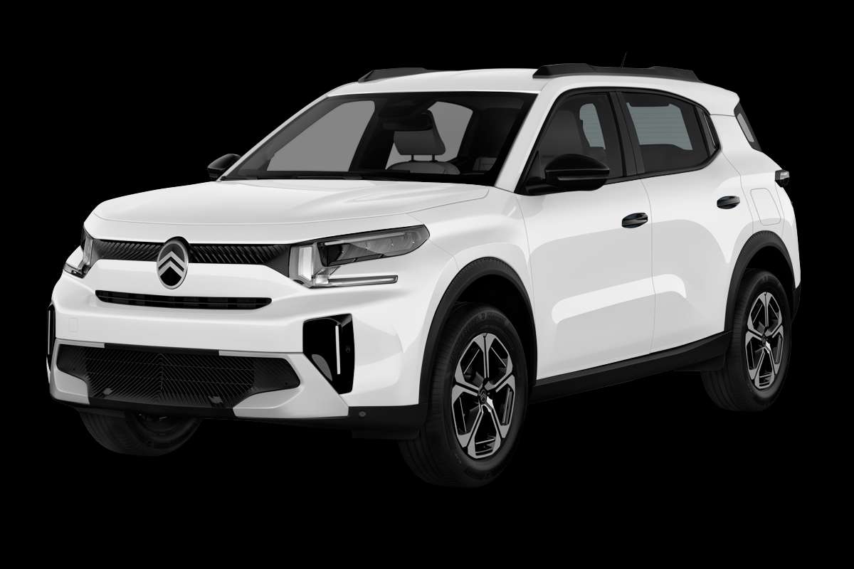 Schräge Frontansicht eines Citroën ë-C3 Aircross, freigestellt