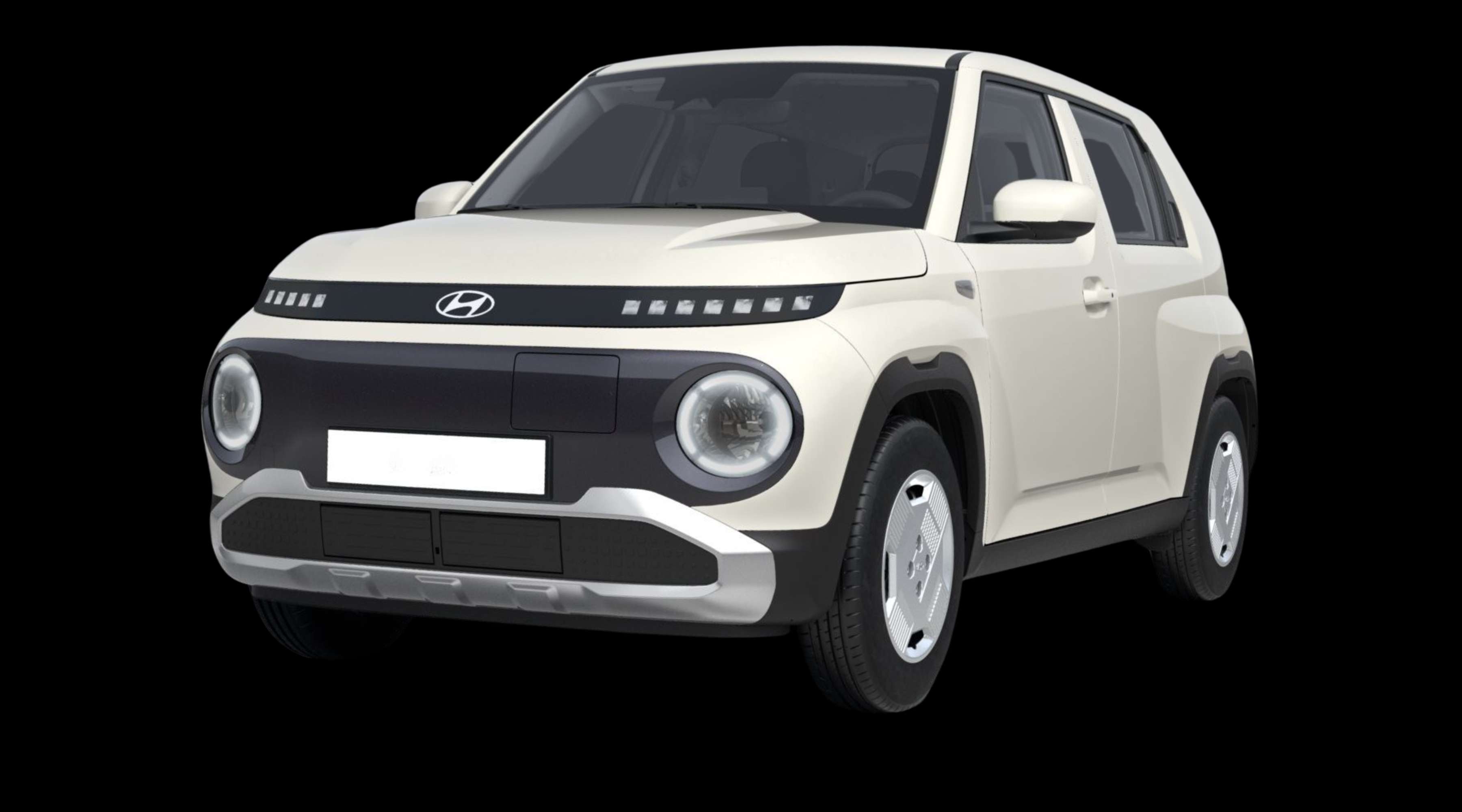 Schräge Frontansicht eines Hyundai Inster, freigestellt