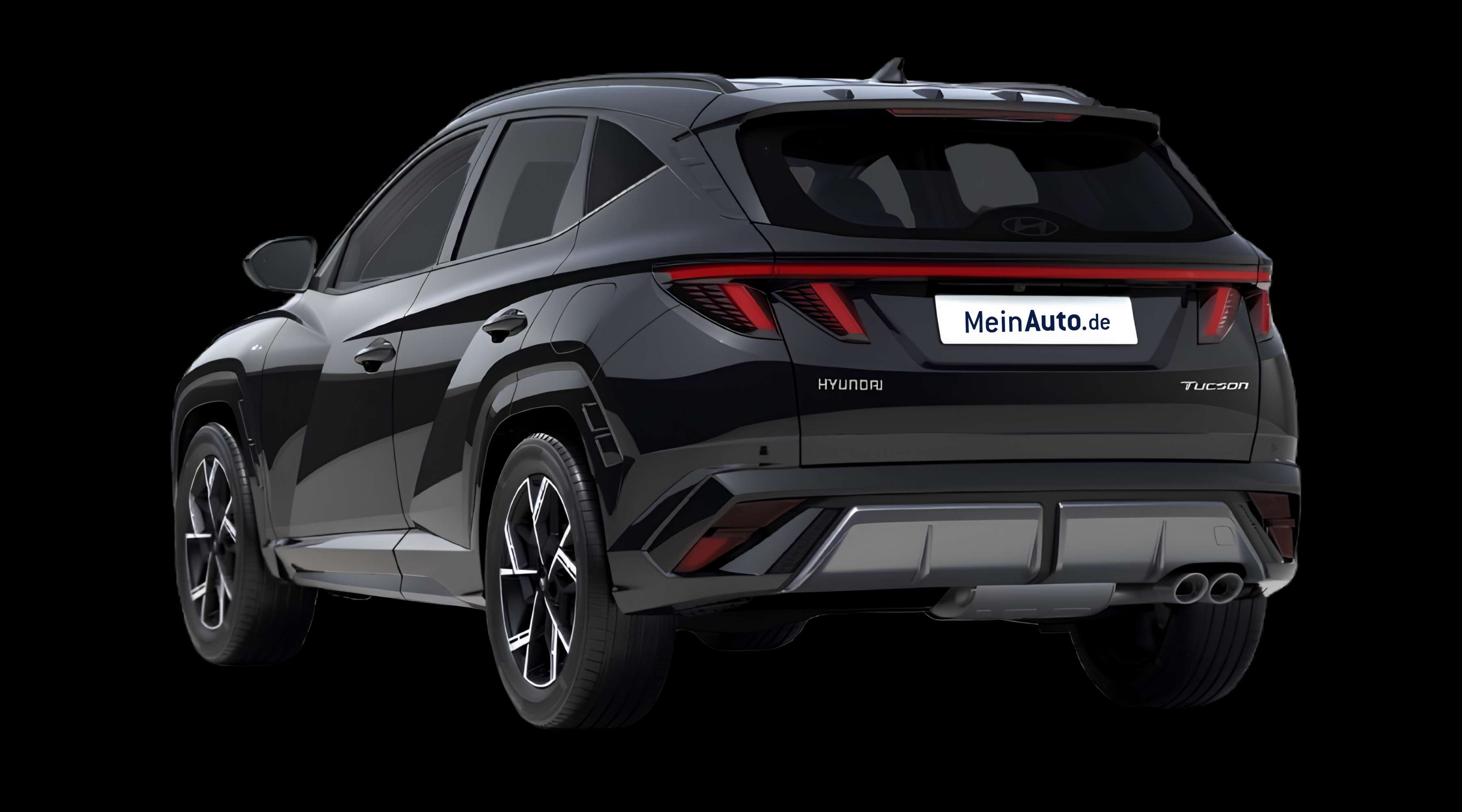 Schräge Heckansicht eines Hyundai Tucson, freigestellt