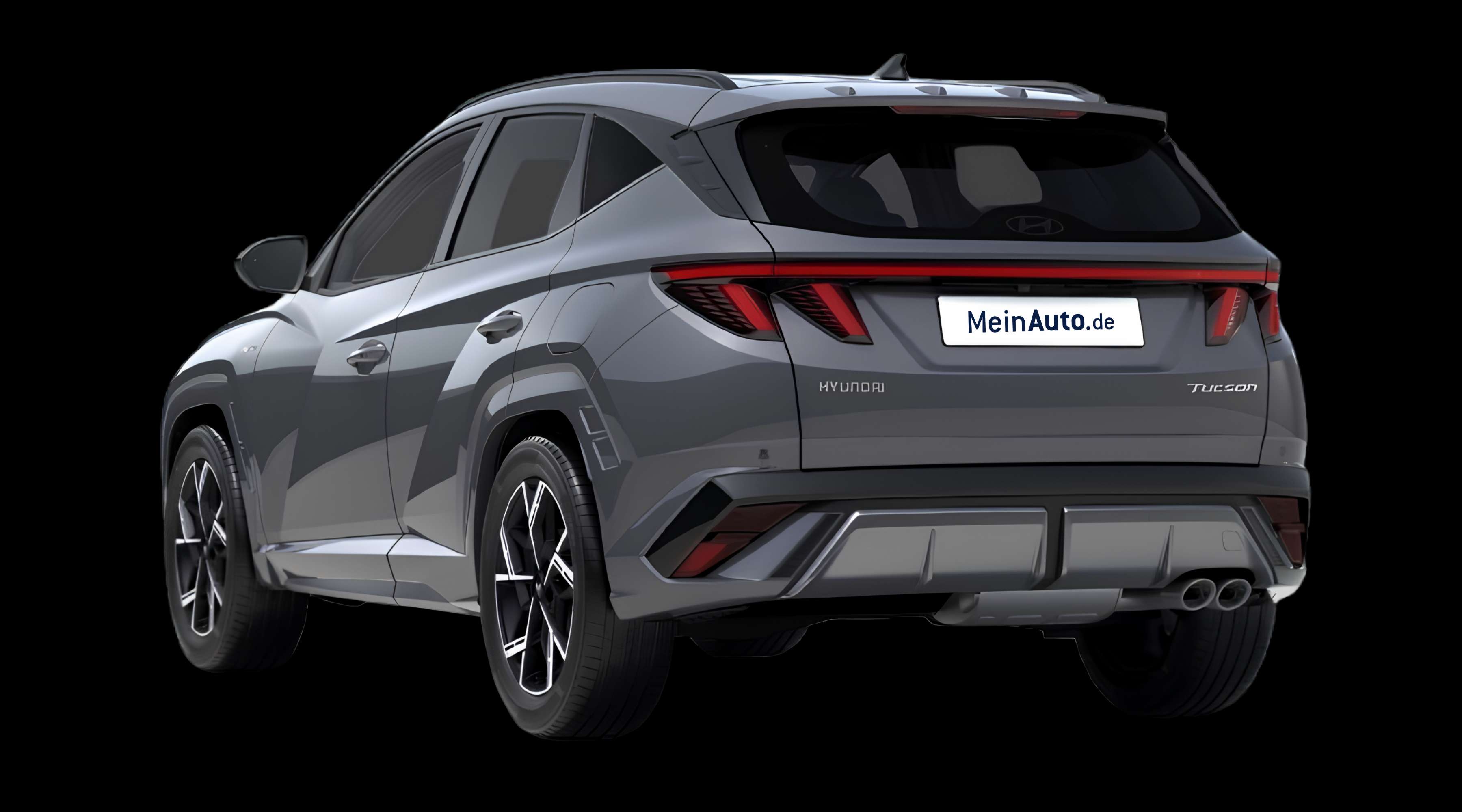 Schräge Heckansicht eines Hyundai Tucson, freigestellt
