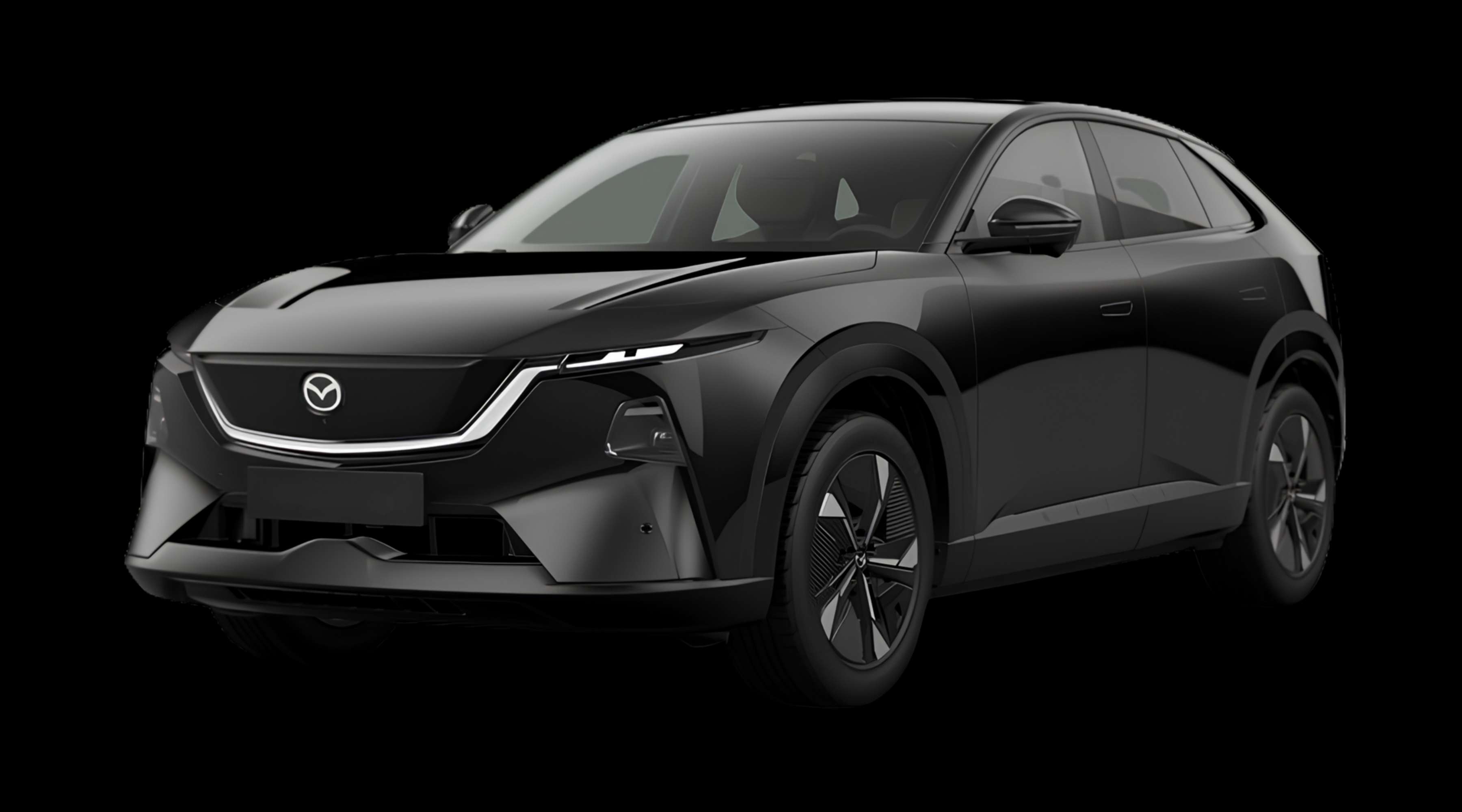 Schräge Frontansicht eines Mazda CX-6e, freigestellt
