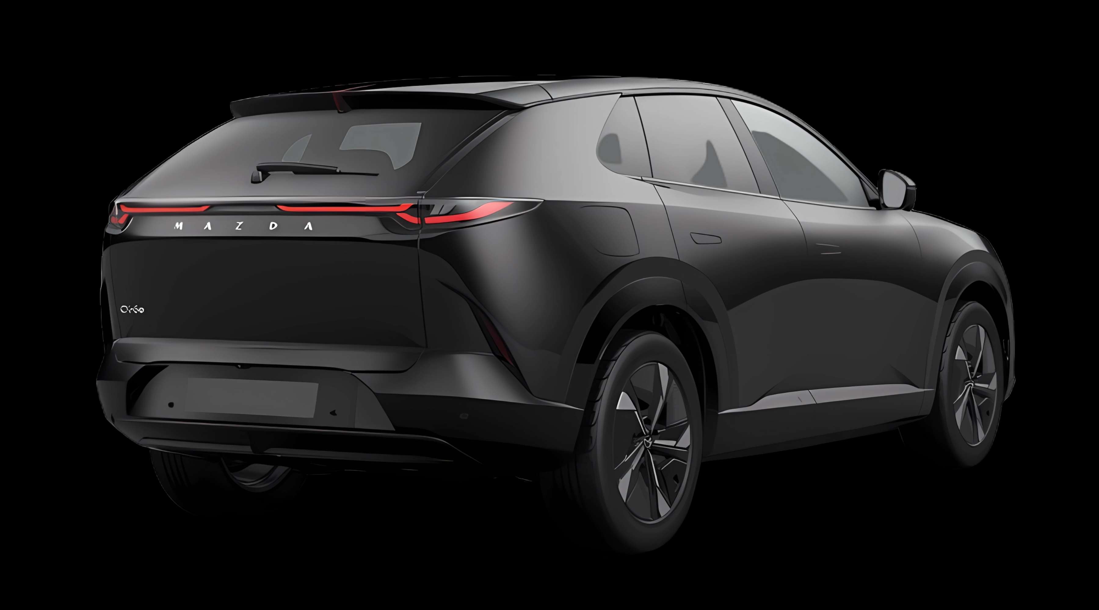 Schräge Heckansicht eines Mazda CX-6e, freigestellt