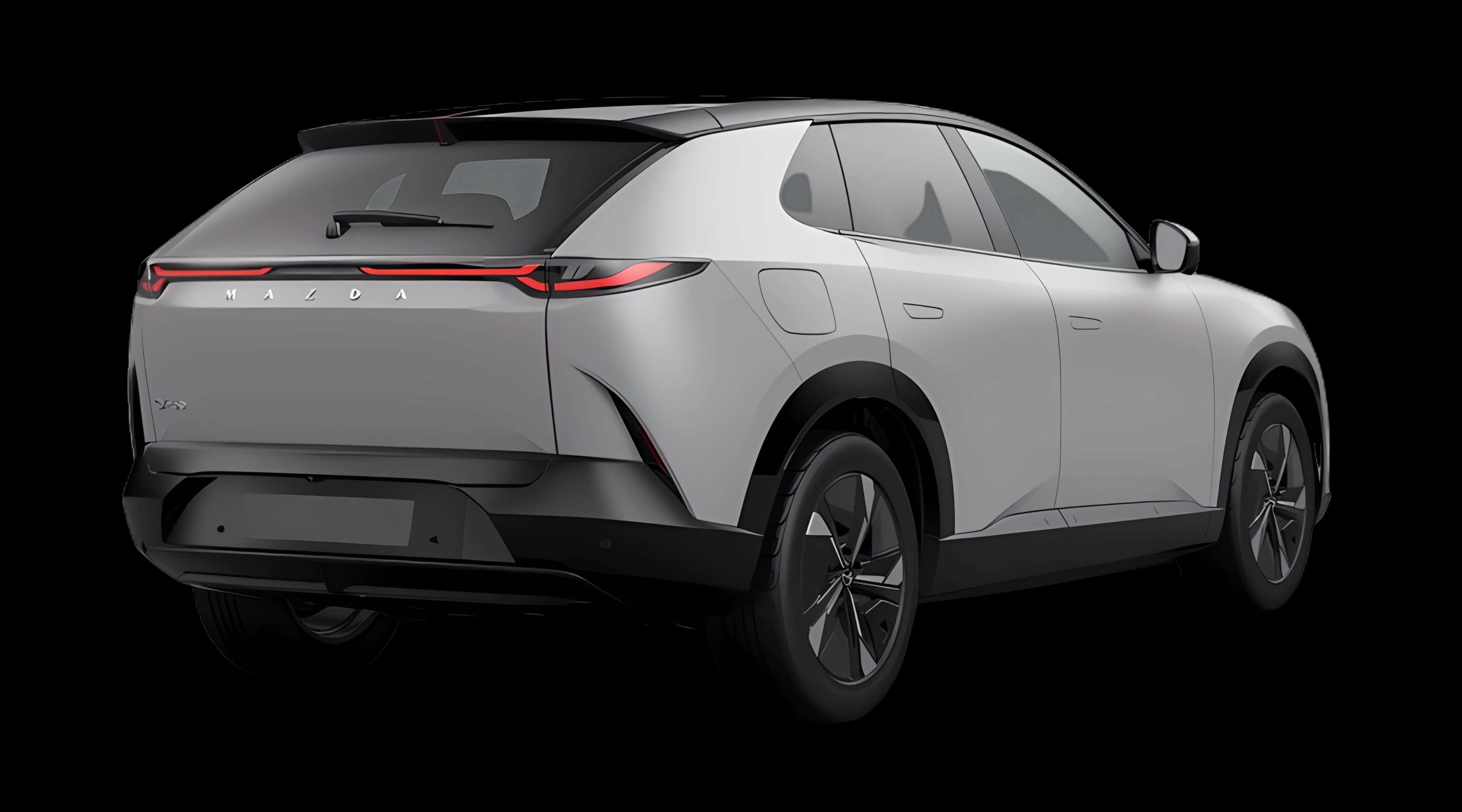 Schräge Heckansicht eines Mazda CX-6e, freigestellt