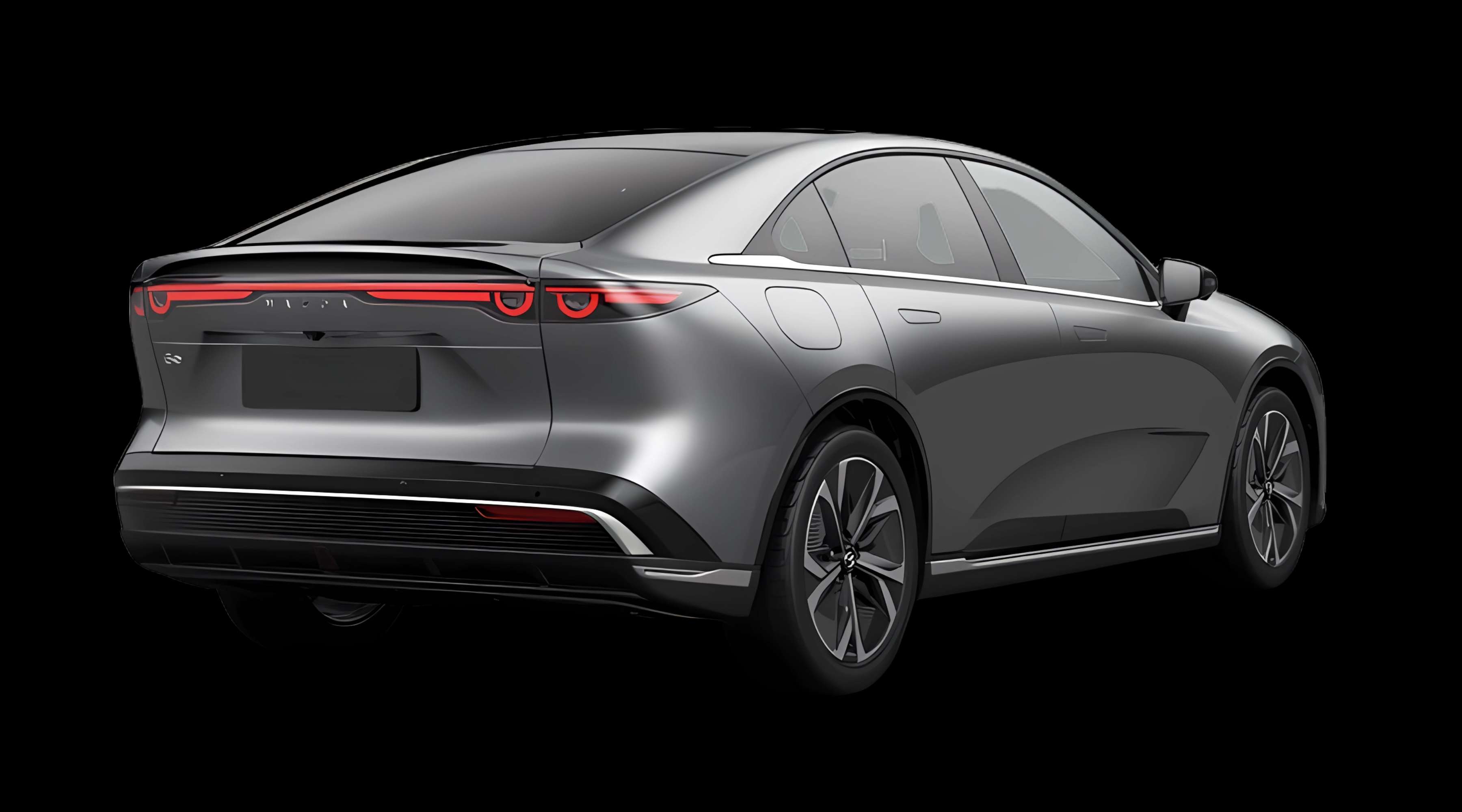 Schräge Heckansicht eines Mazda Mazda6e, freigestellt