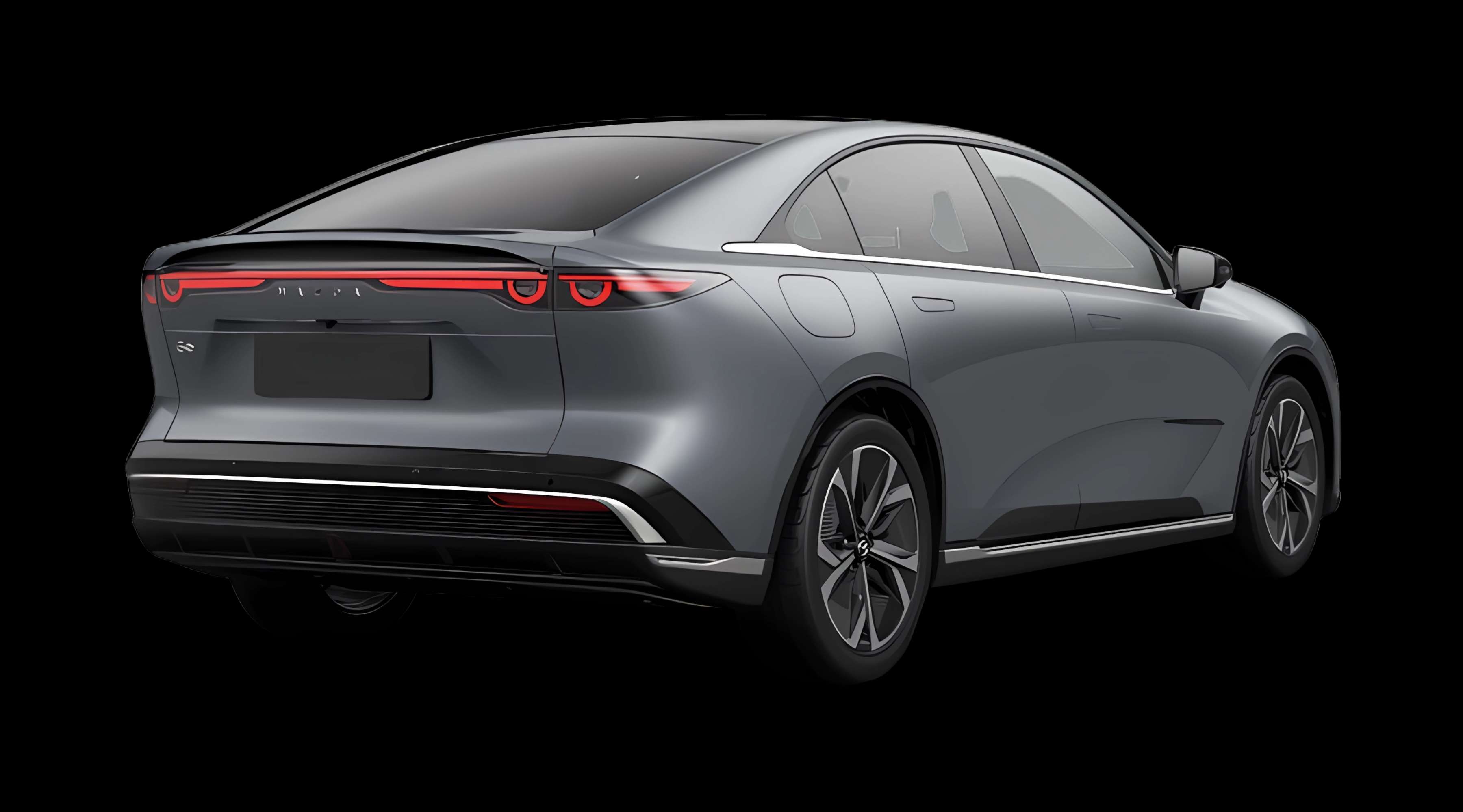 Schräge Heckansicht eines Mazda Mazda6e, freigestellt