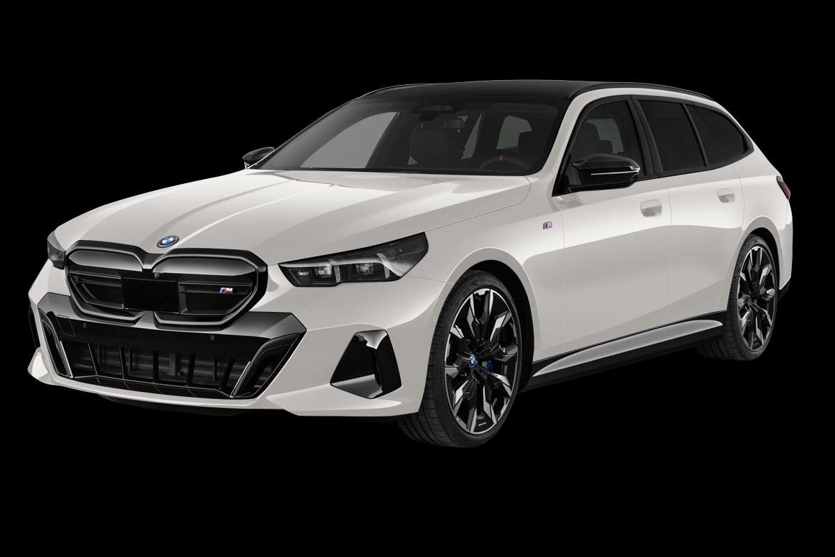 Schräge Frontansicht eines BMW i5, freigestellt